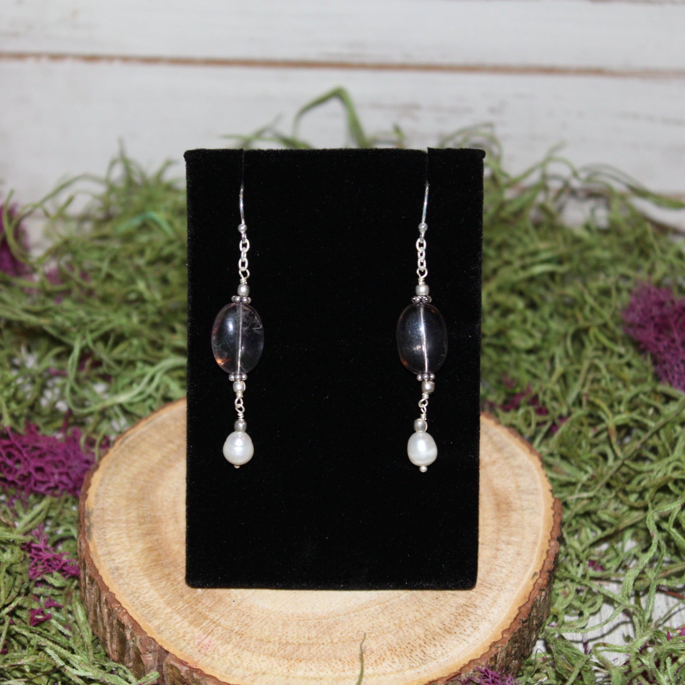 Fluorite and Cultured Pearl Beaded Sterling Silver Earrings