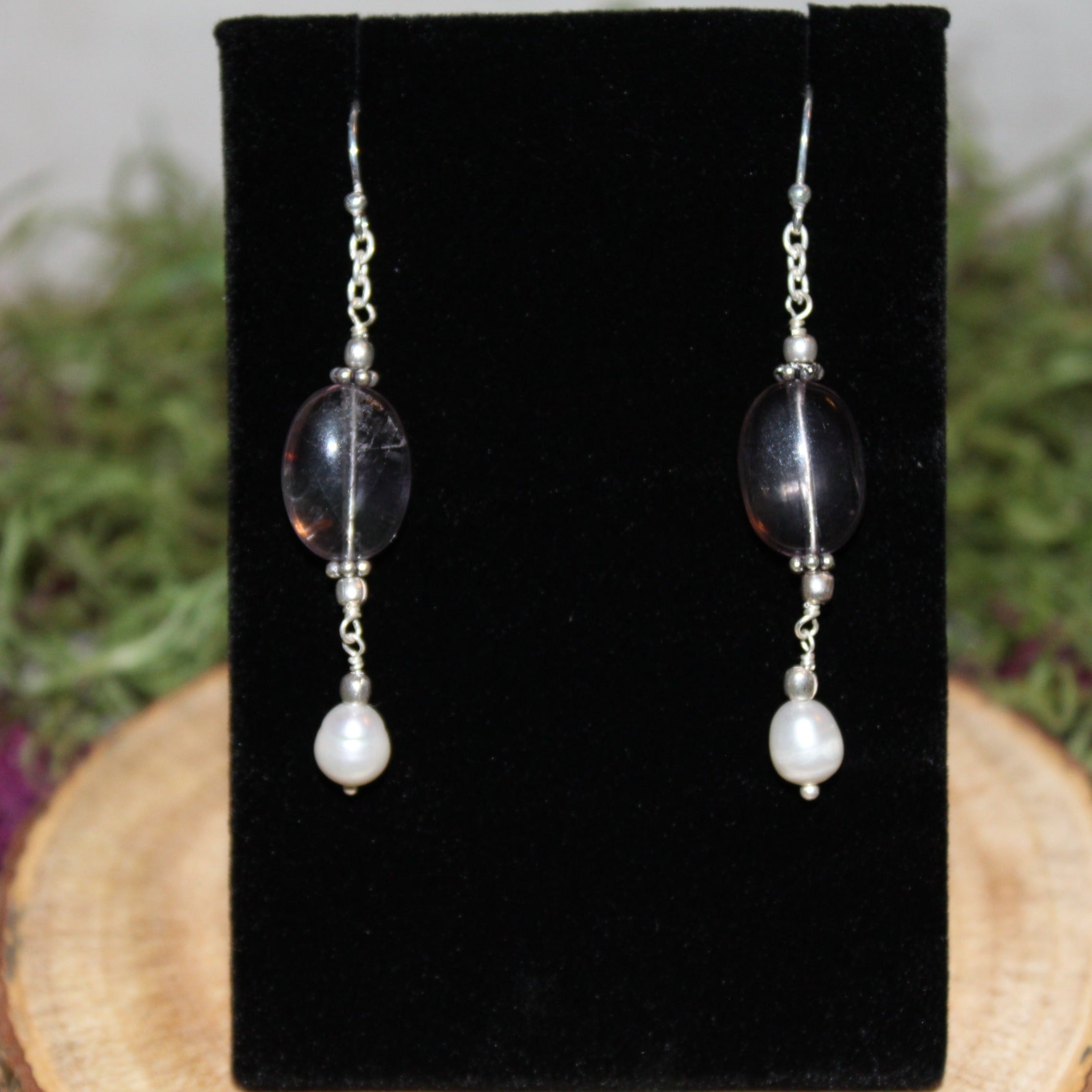 Fluorite and Cultured Pearl Beaded Sterling Silver Earrings