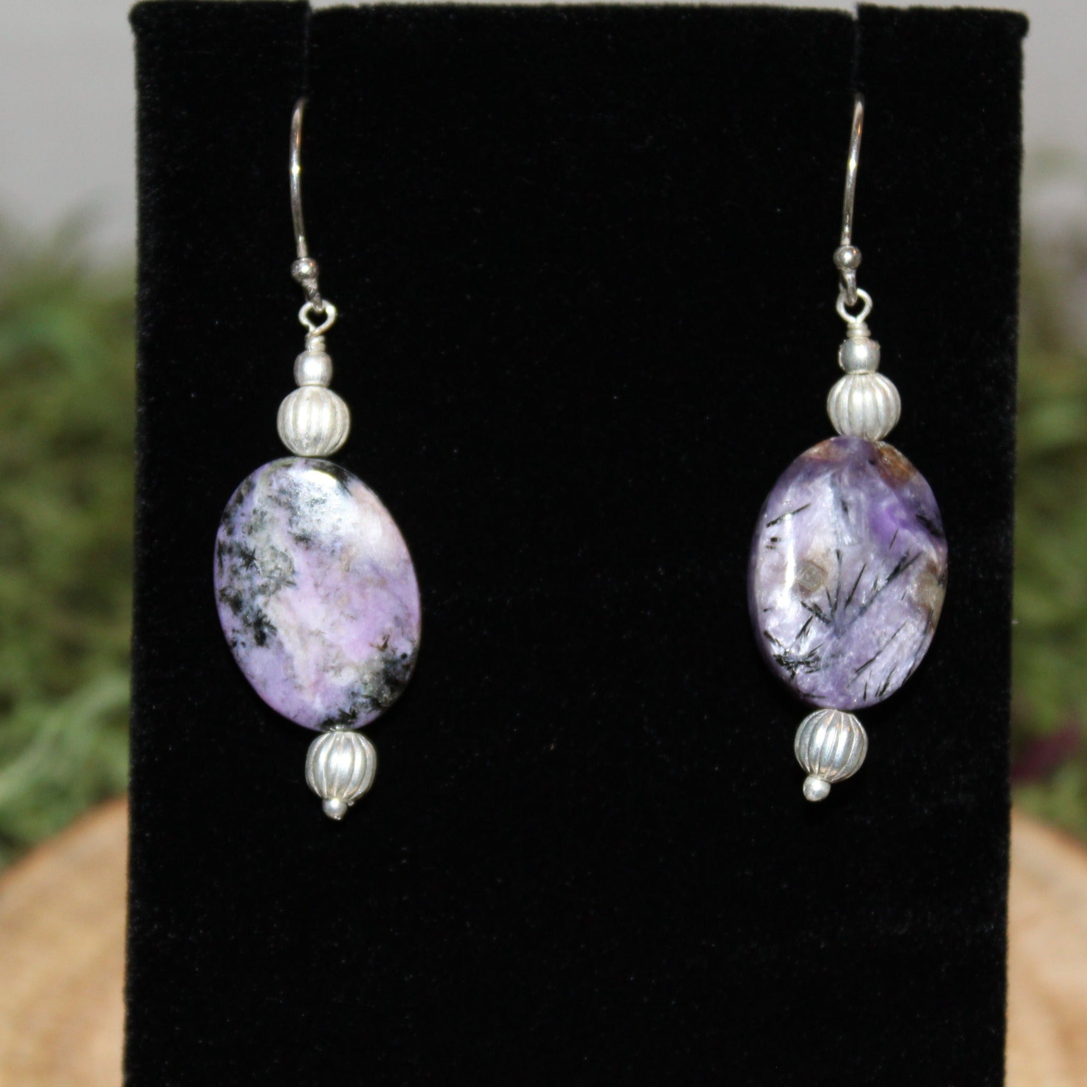 Charoite Beaded Sterling Silver Earrings