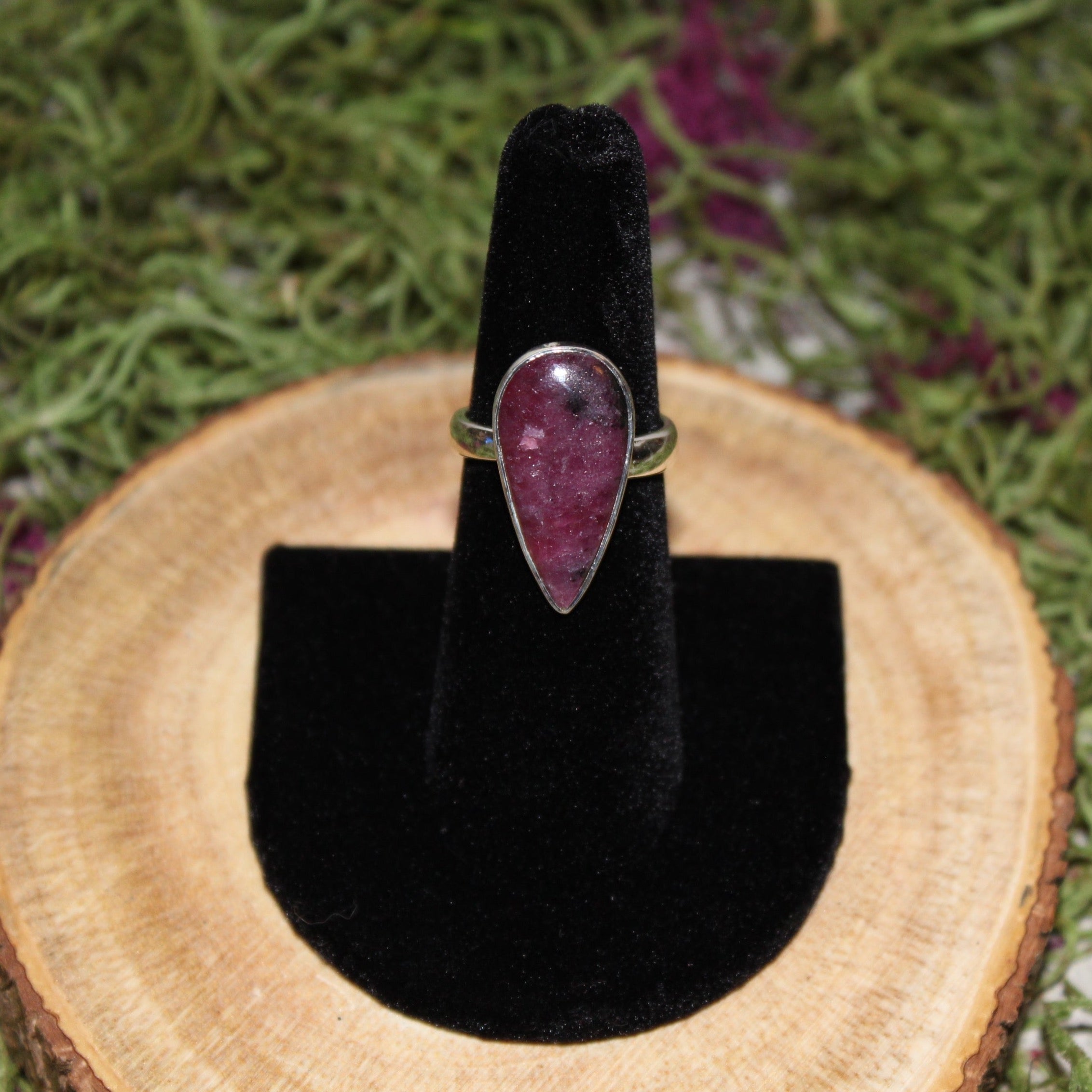 Large Teardrop Ruby Zoisite Adjustable Sterling Silver Ring