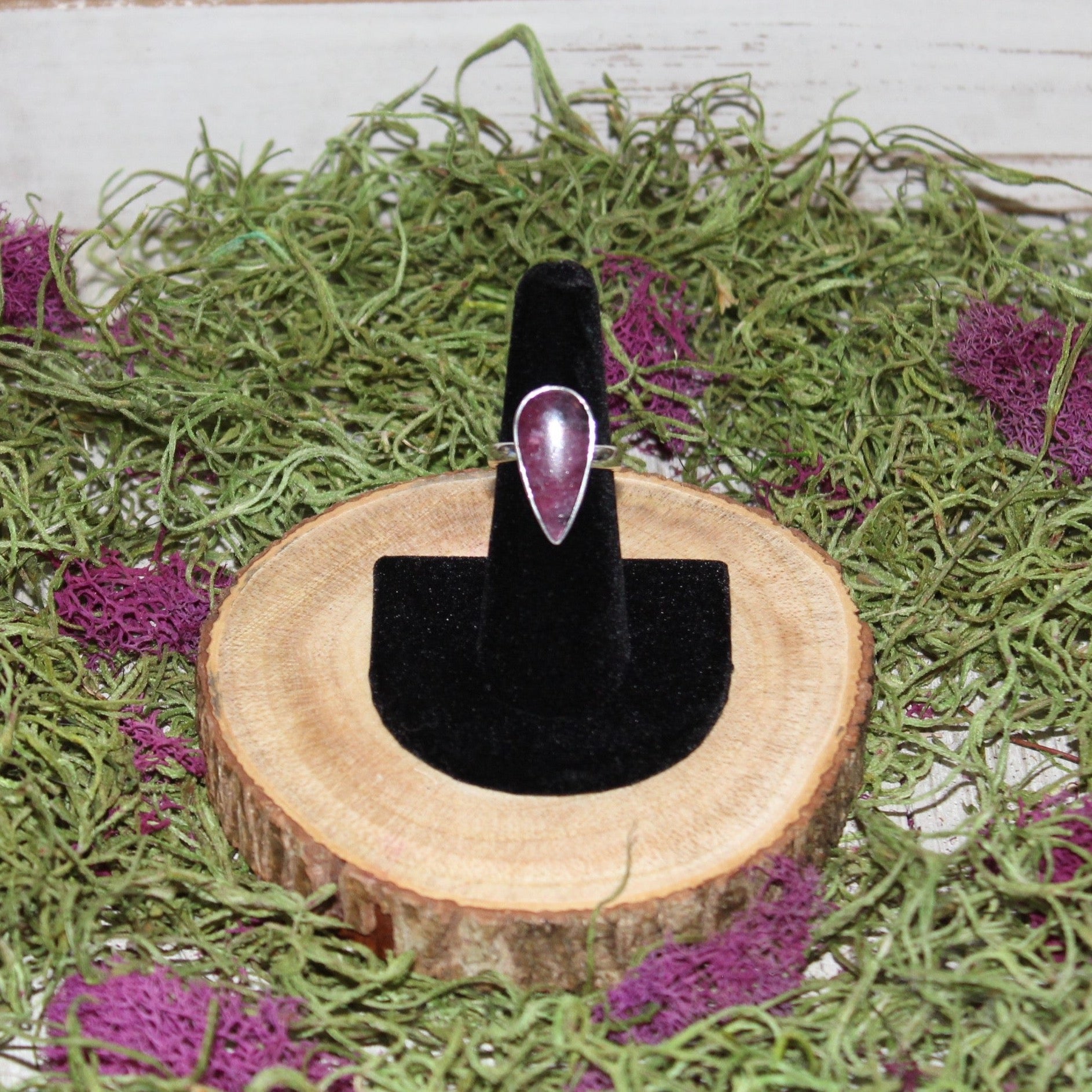 Large Teardrop Ruby Zoisite Adjustable Sterling Silver Ring