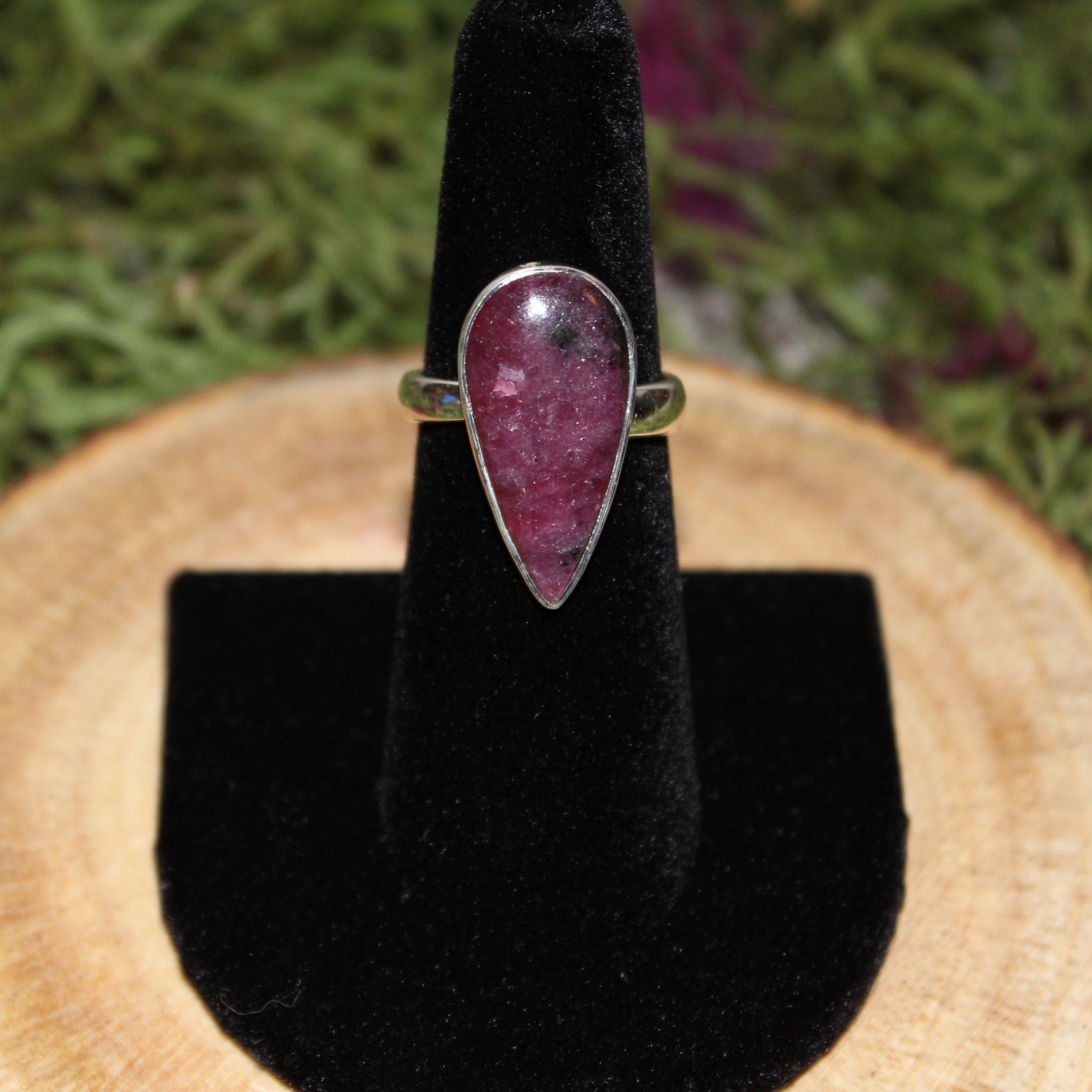 Large Teardrop Ruby Zoisite Adjustable Sterling Silver Ring