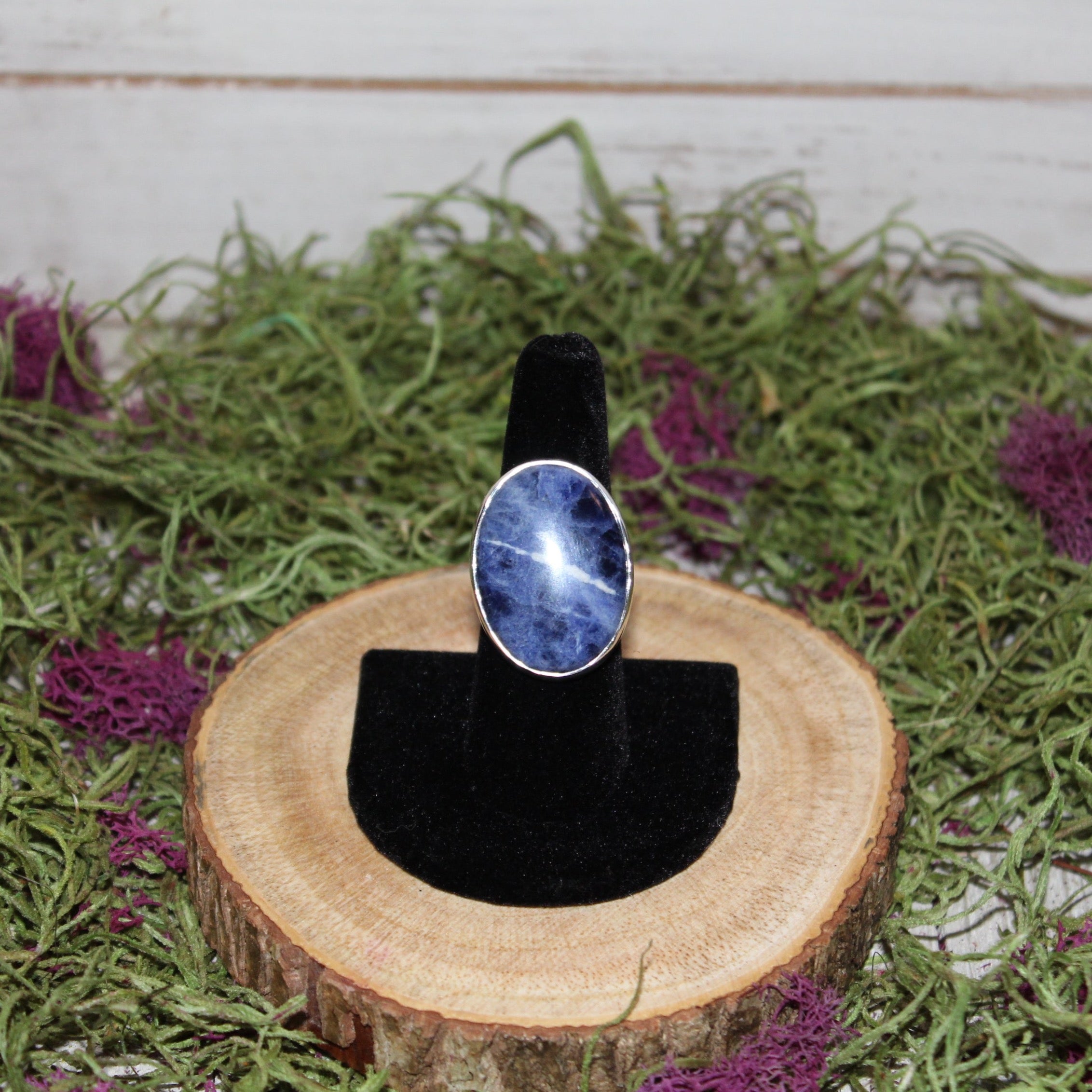 Sodalite Adjustable Sterling Silver Ring