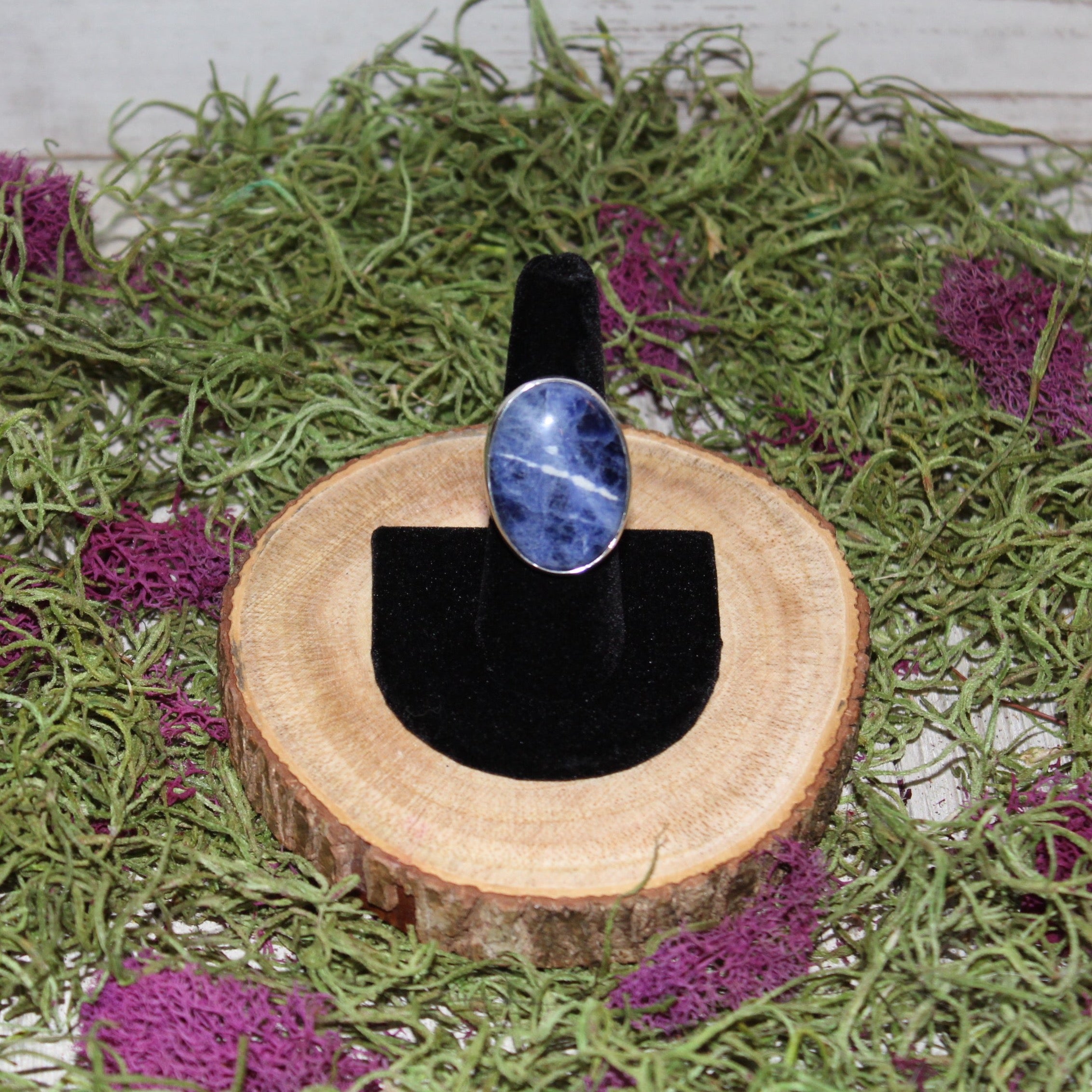 Sodalite Adjustable Sterling Silver Ring