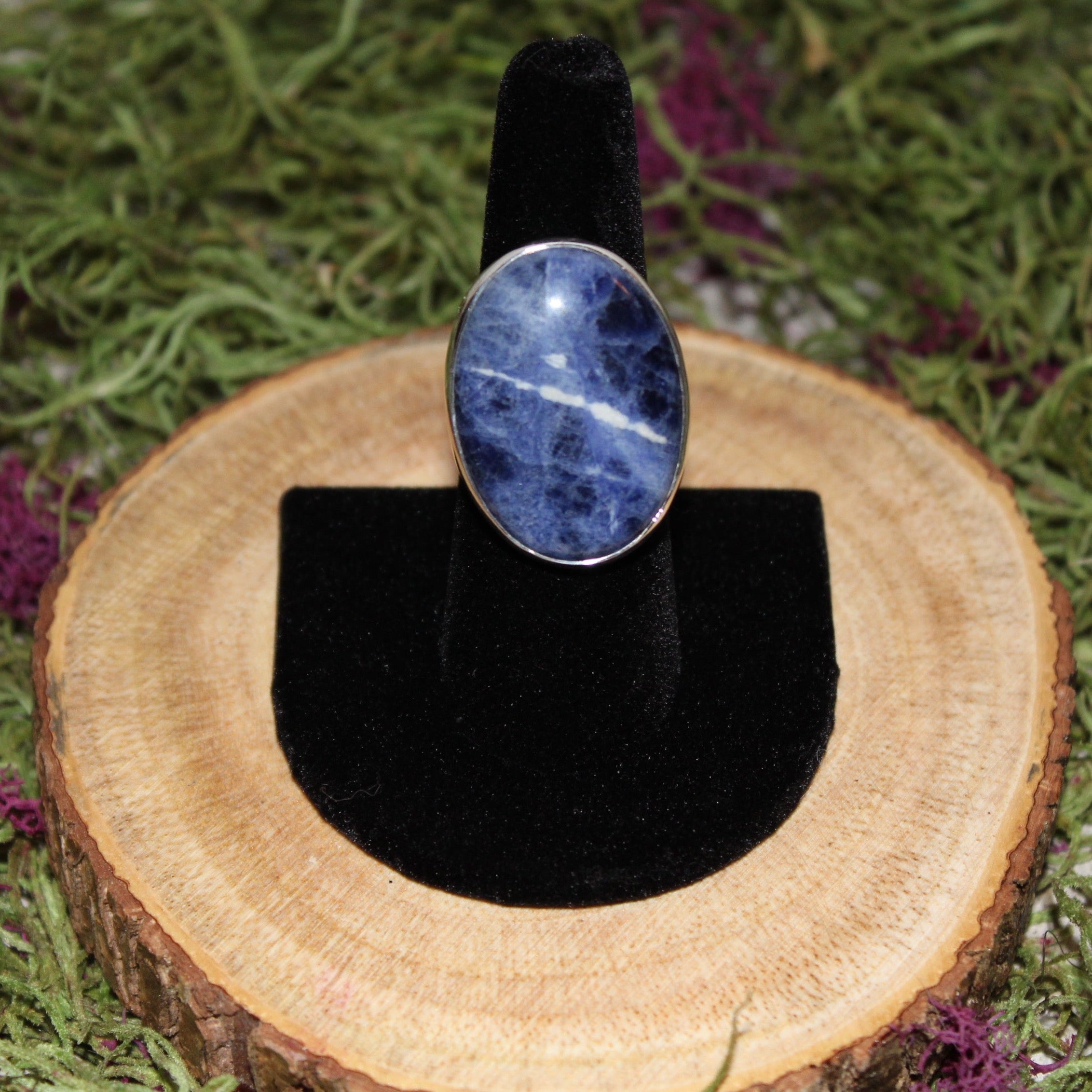 Sodalite Adjustable Sterling Silver Ring