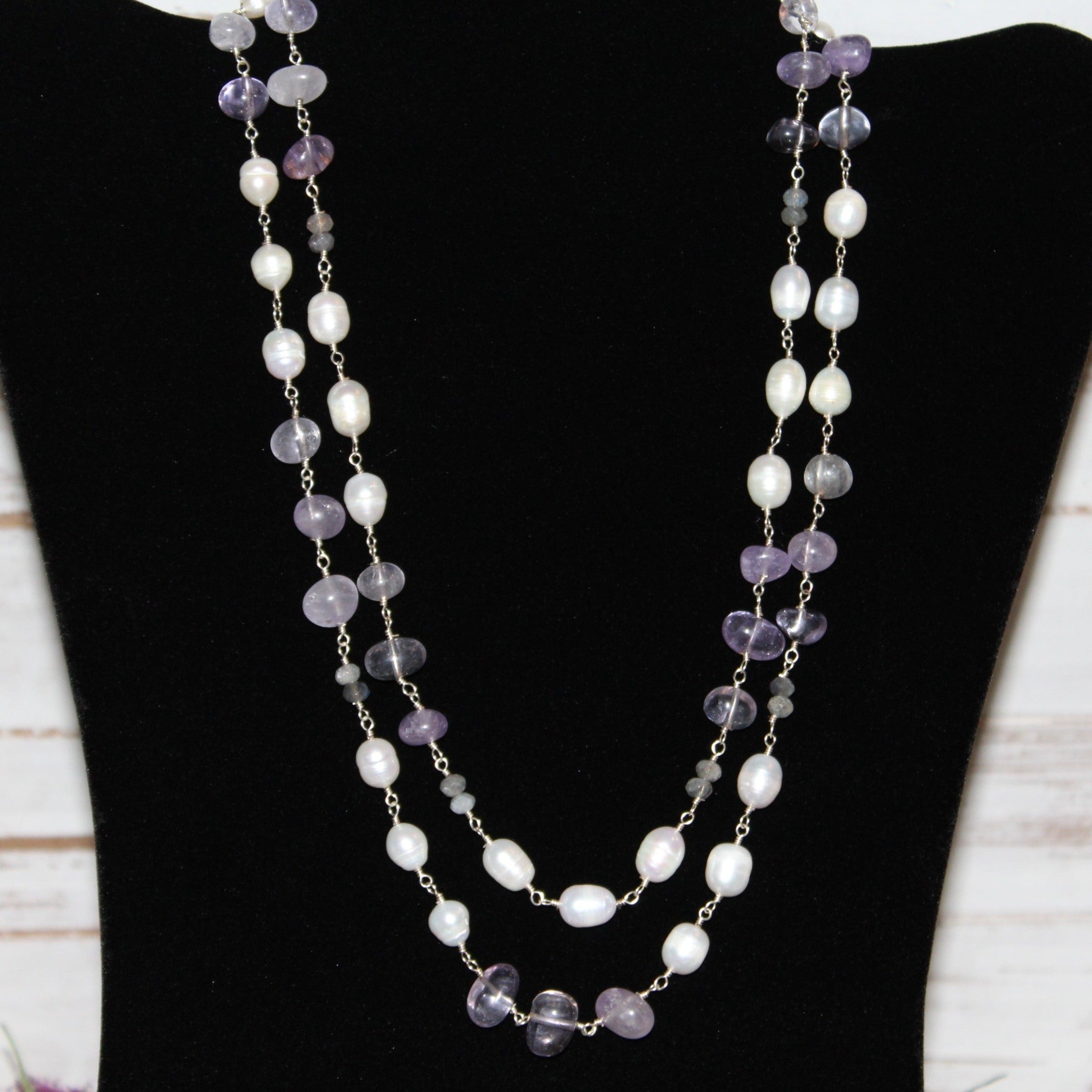 Amethyst and Fresh Water Cultured Pearl Double Strand Necklace