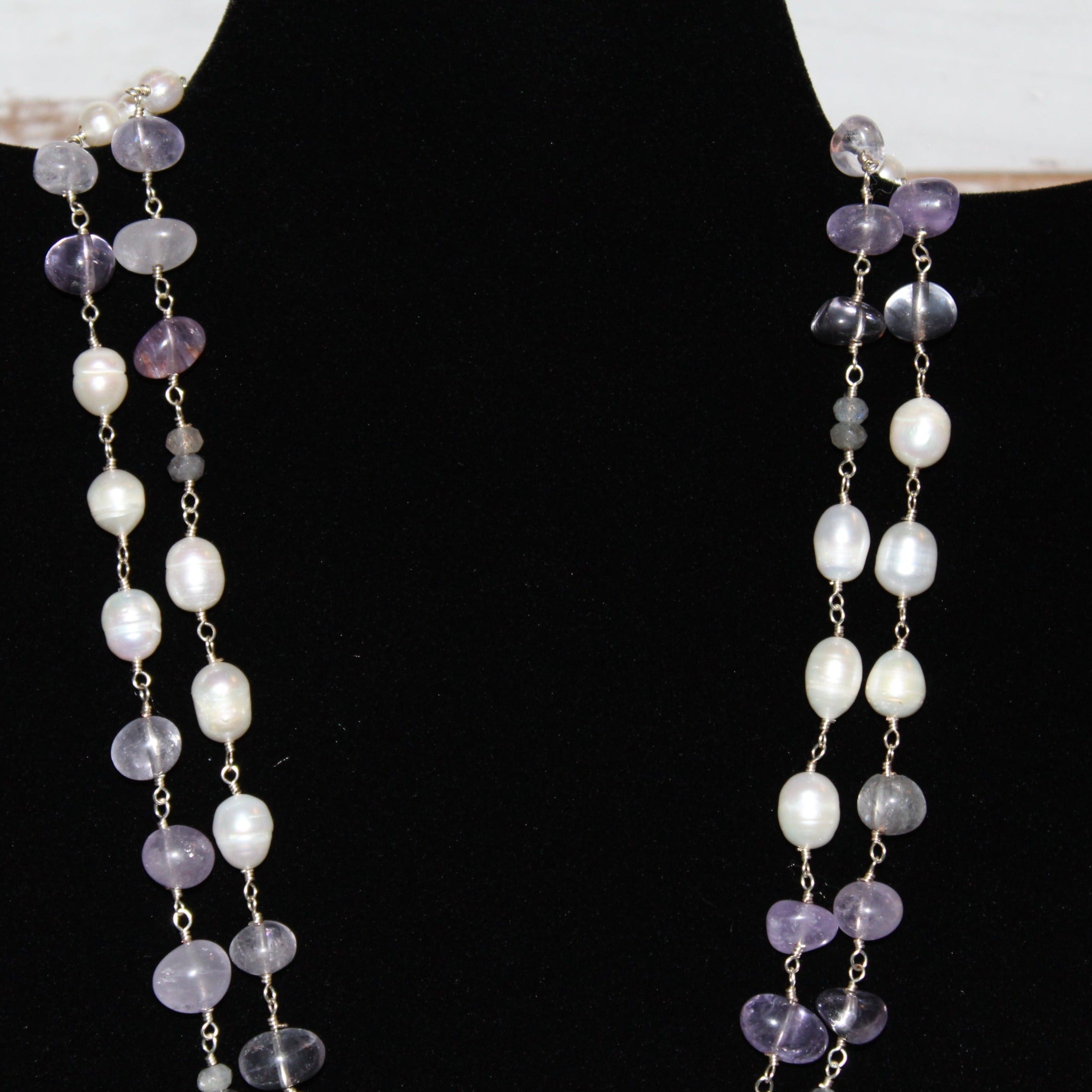 Amethyst and Fresh Water Cultured Pearl Double Strand Necklace