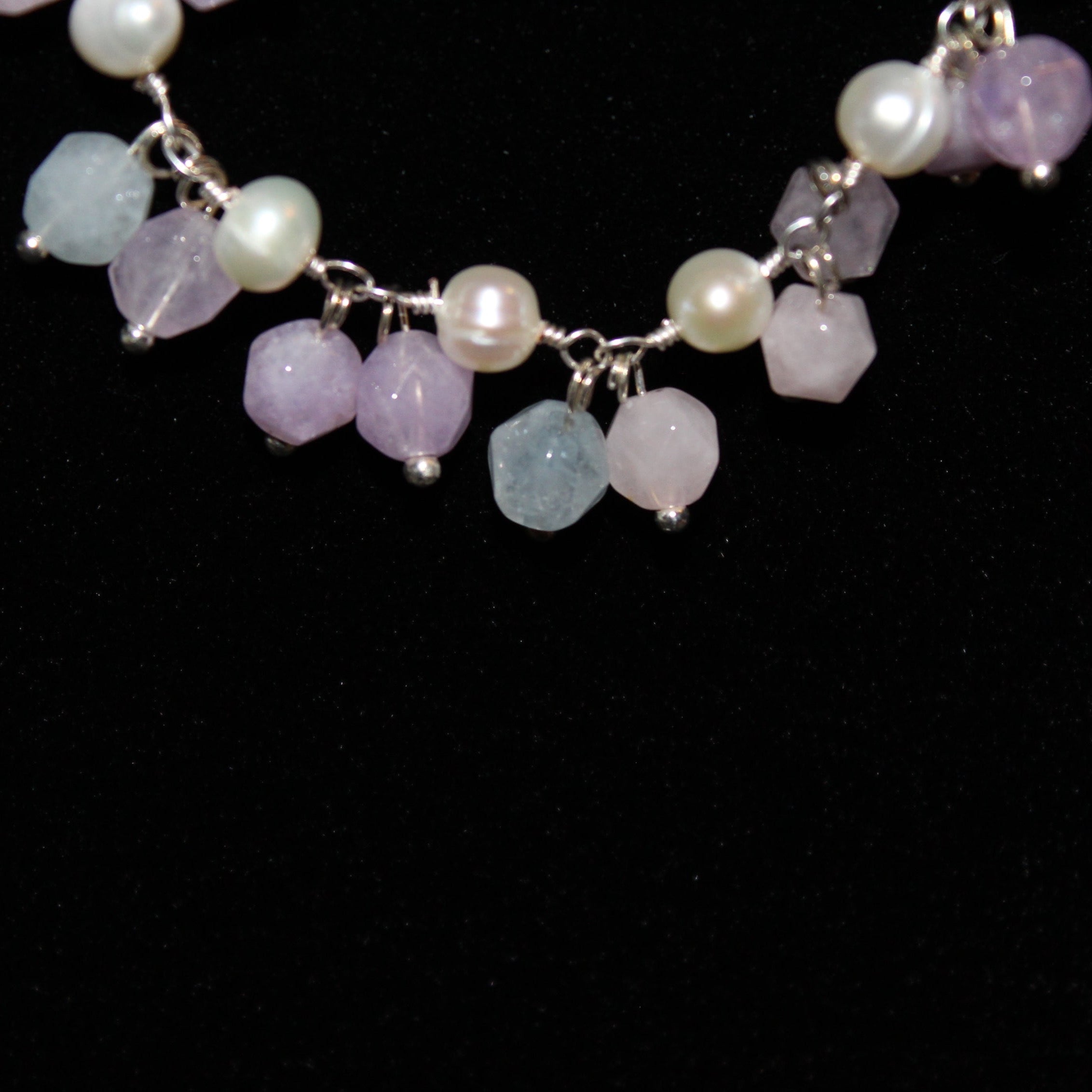 Roe Quartz, Aquamarine, and Freshwater Pearl Necklace