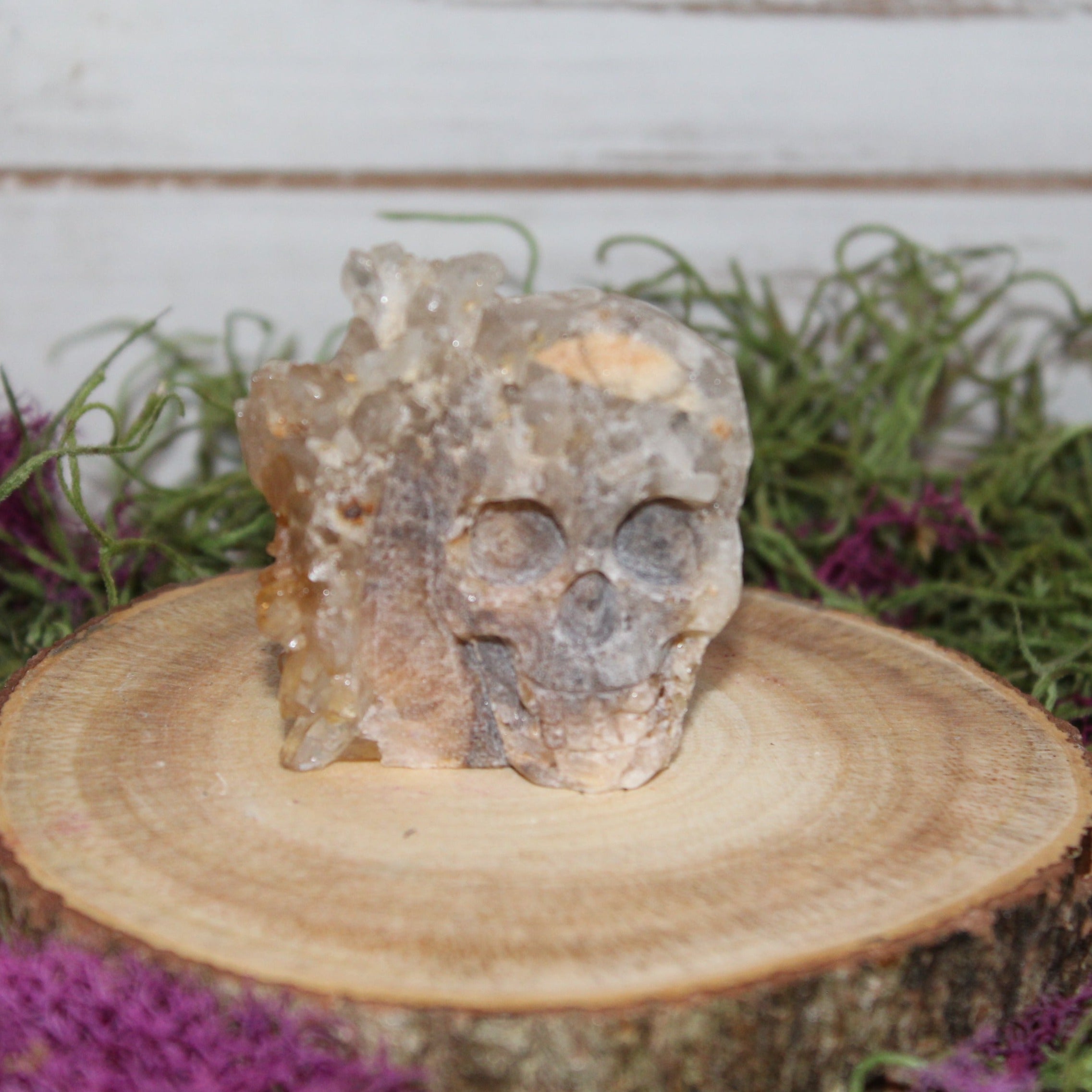 Clear Quartz Cluster Carved Skull