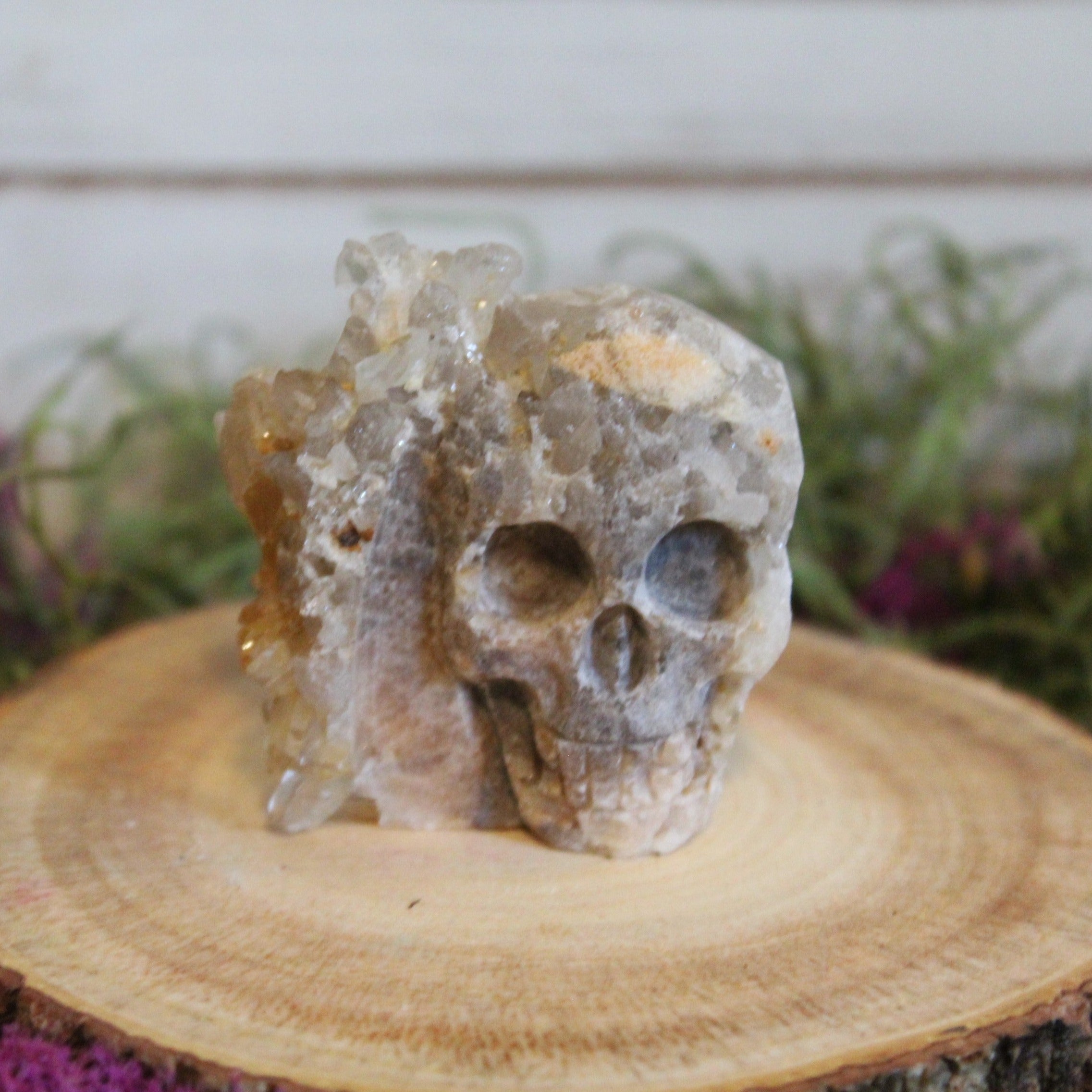 Clear Quartz Cluster Carved Skull