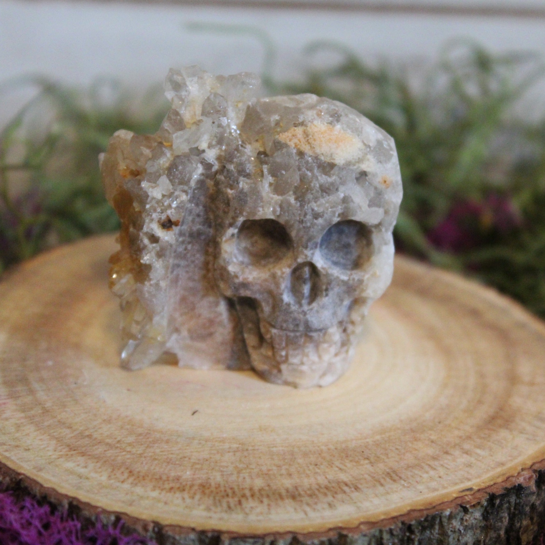 Clear Quartz Cluster Carved Skull