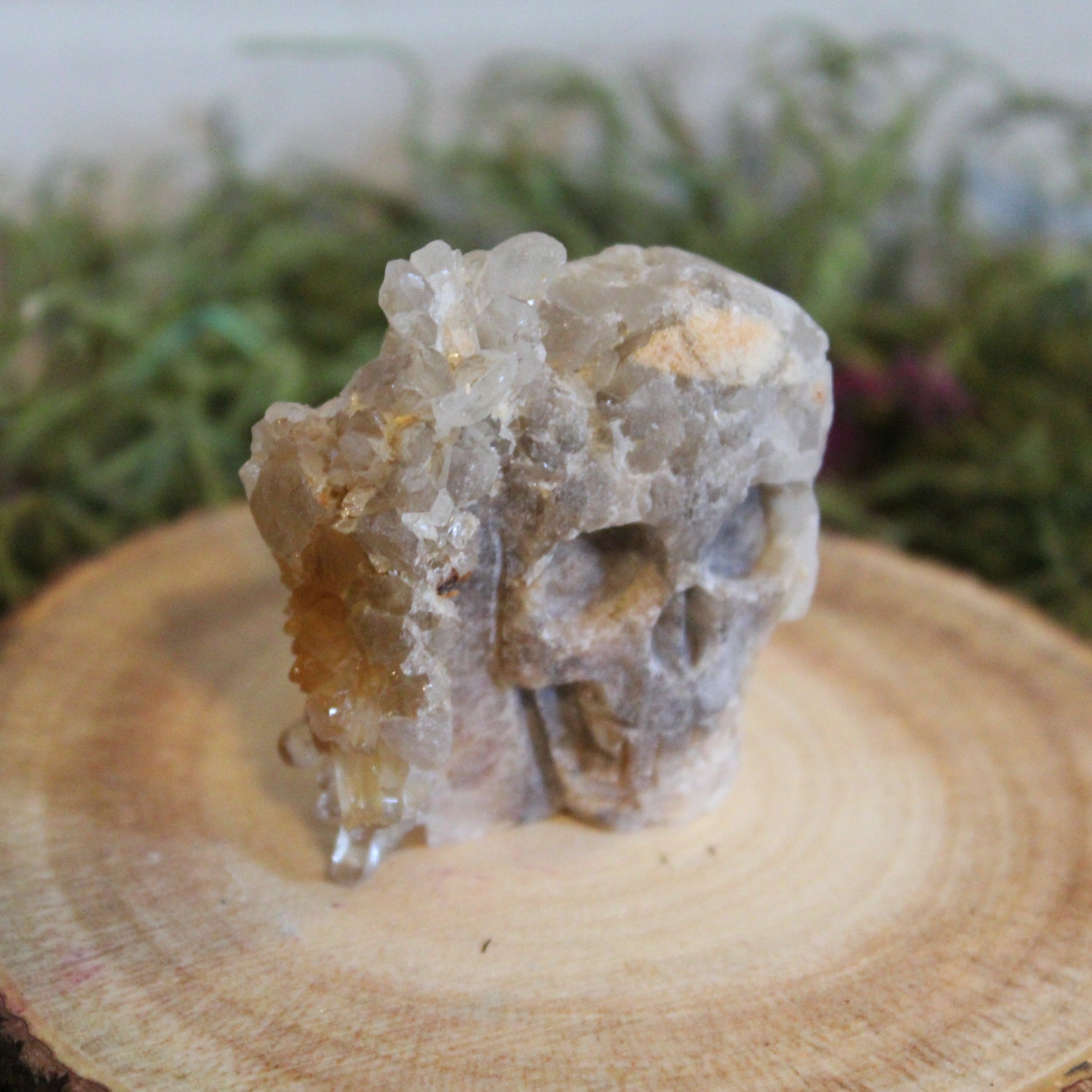 Clear Quartz Cluster Carved Skull