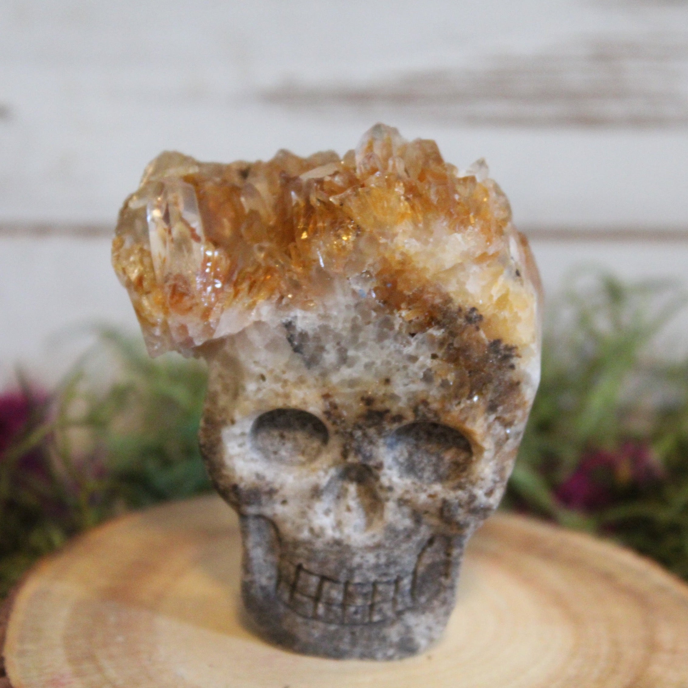 Quartz Cluster Carved Skull