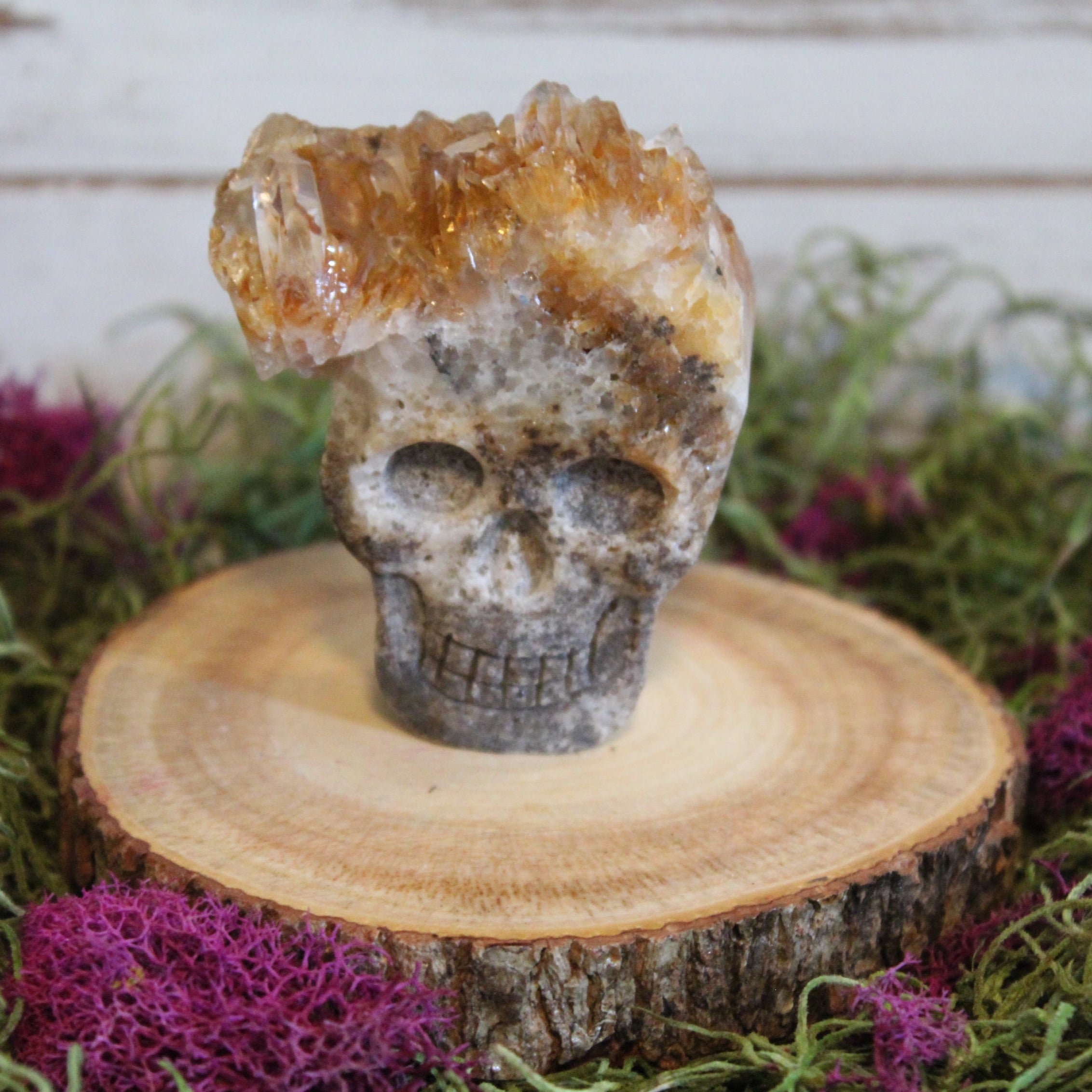 Quartz Cluster Carved Skull