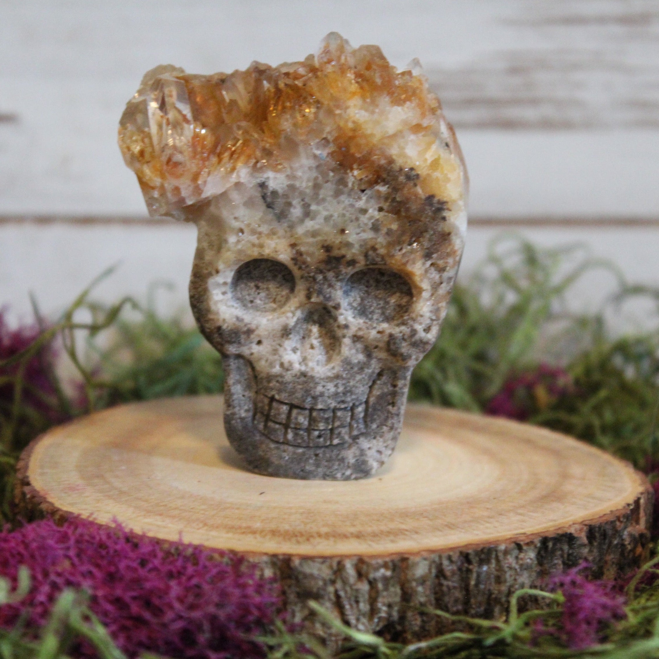 Quartz Cluster Carved Skull