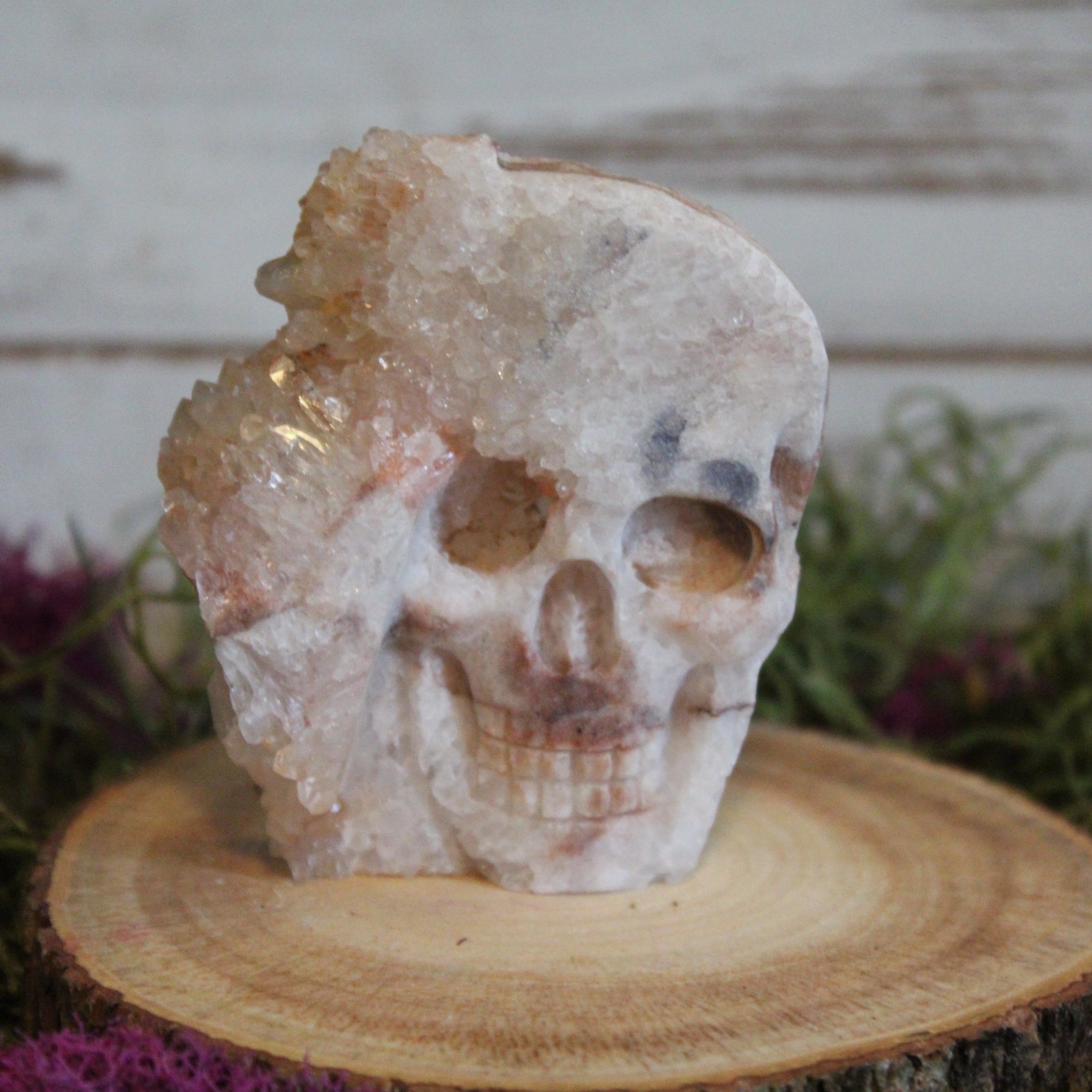 Clear Quartz Cluster Carved Skull