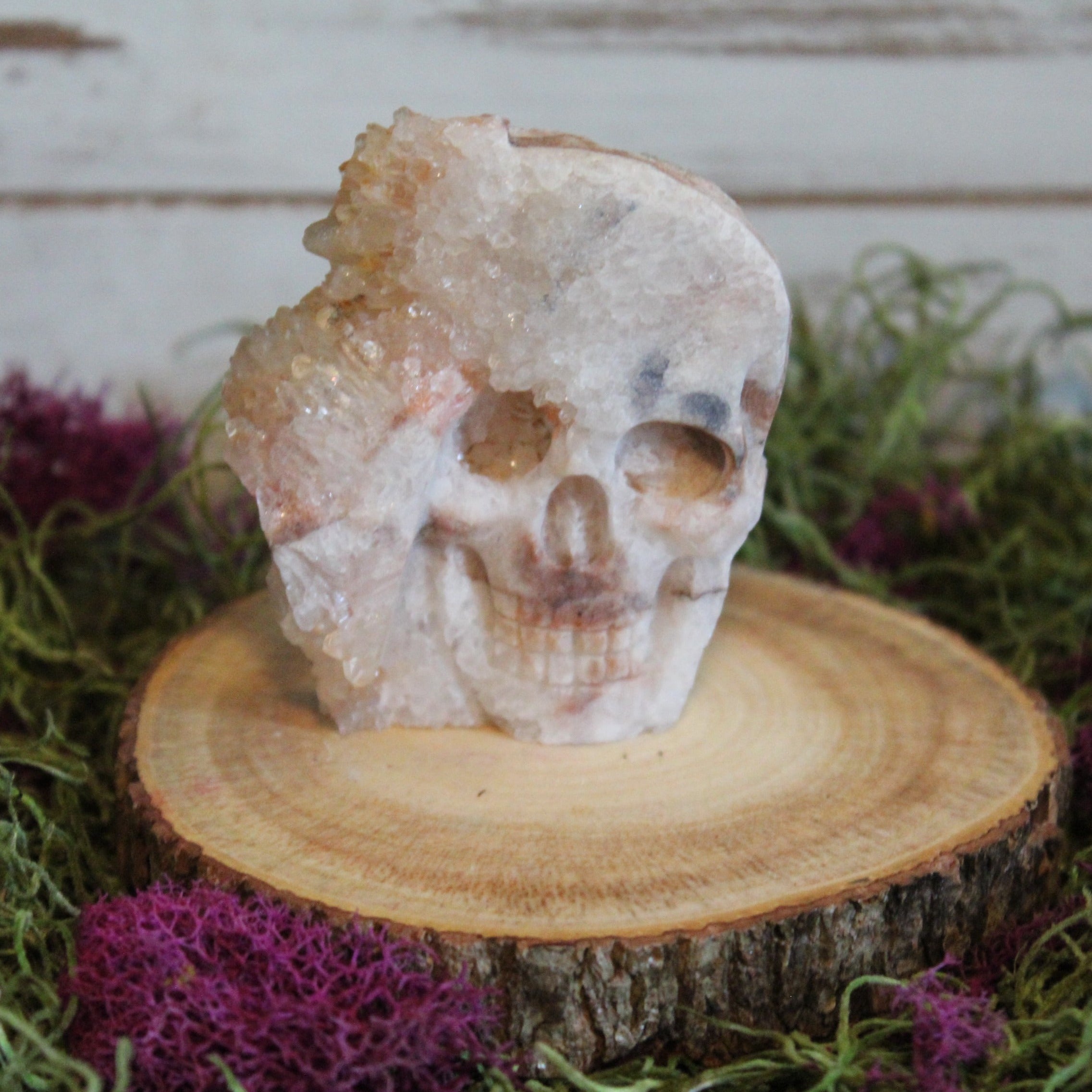 Clear Quartz Cluster Carved Skull