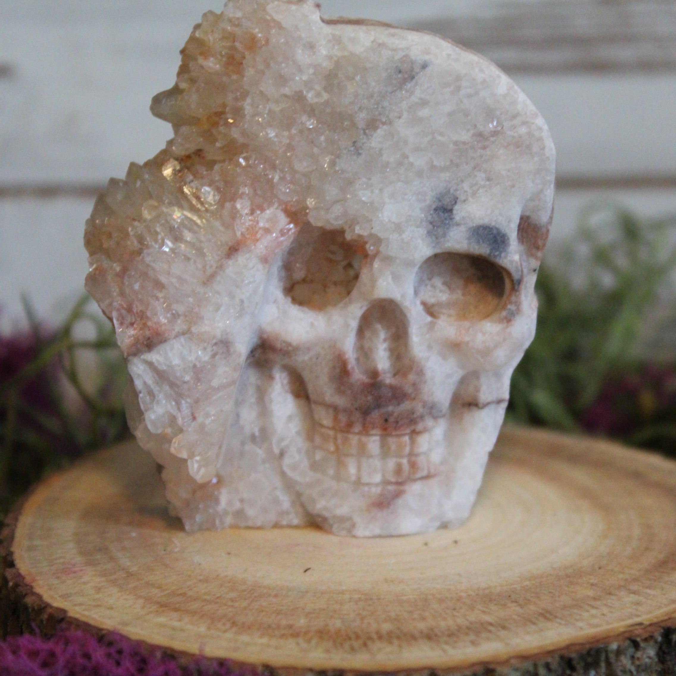 Clear Quartz Cluster Carved Skull