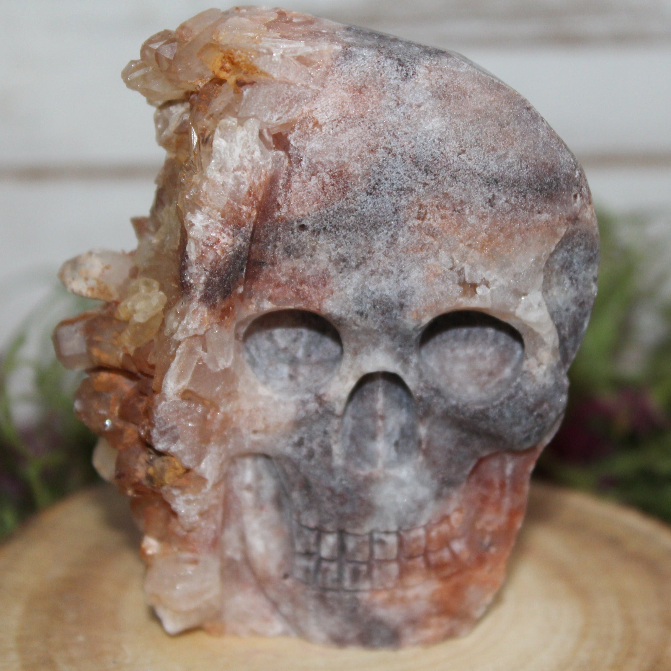 Clear Quartz Cluster Carved Skull