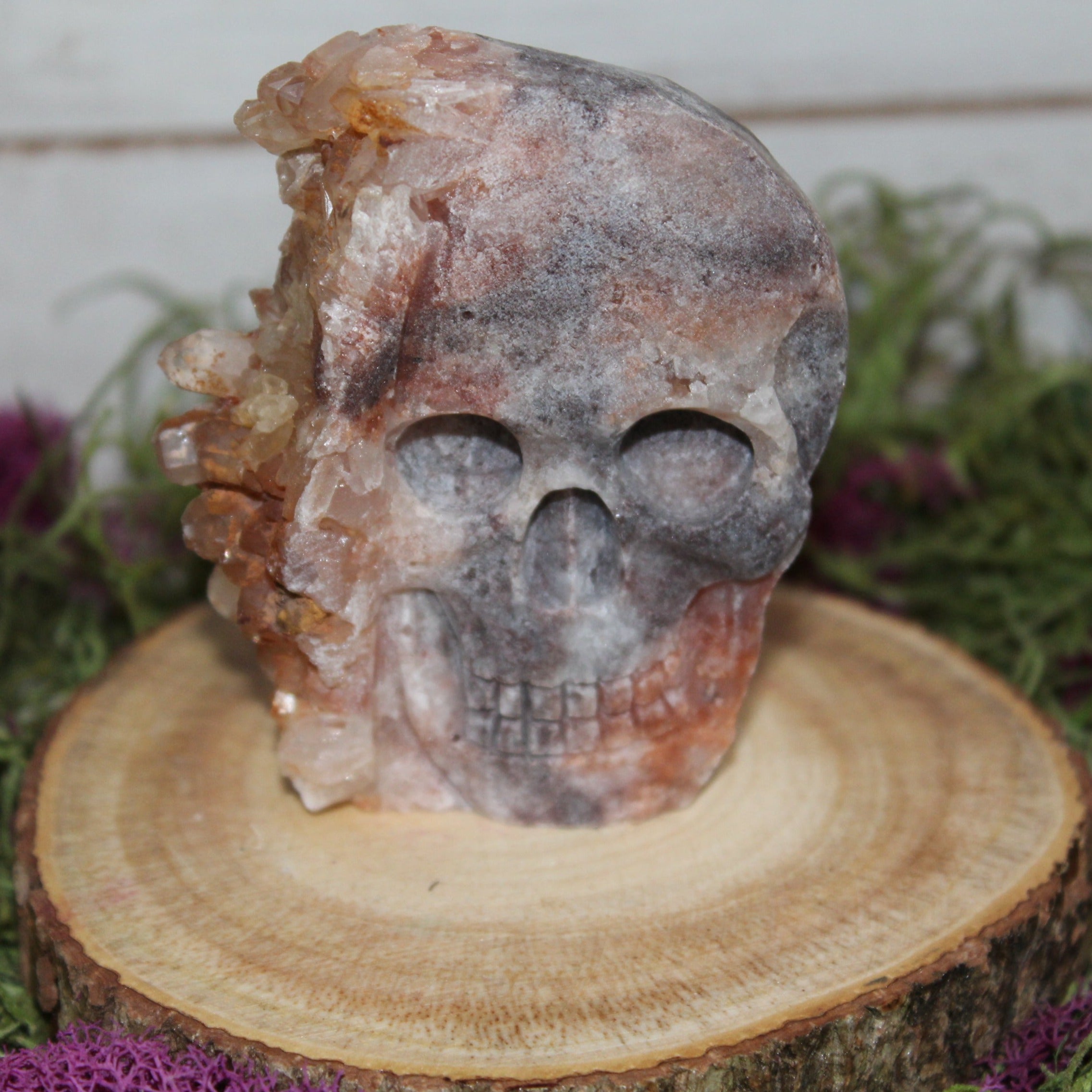 Clear Quartz Cluster Carved Skull