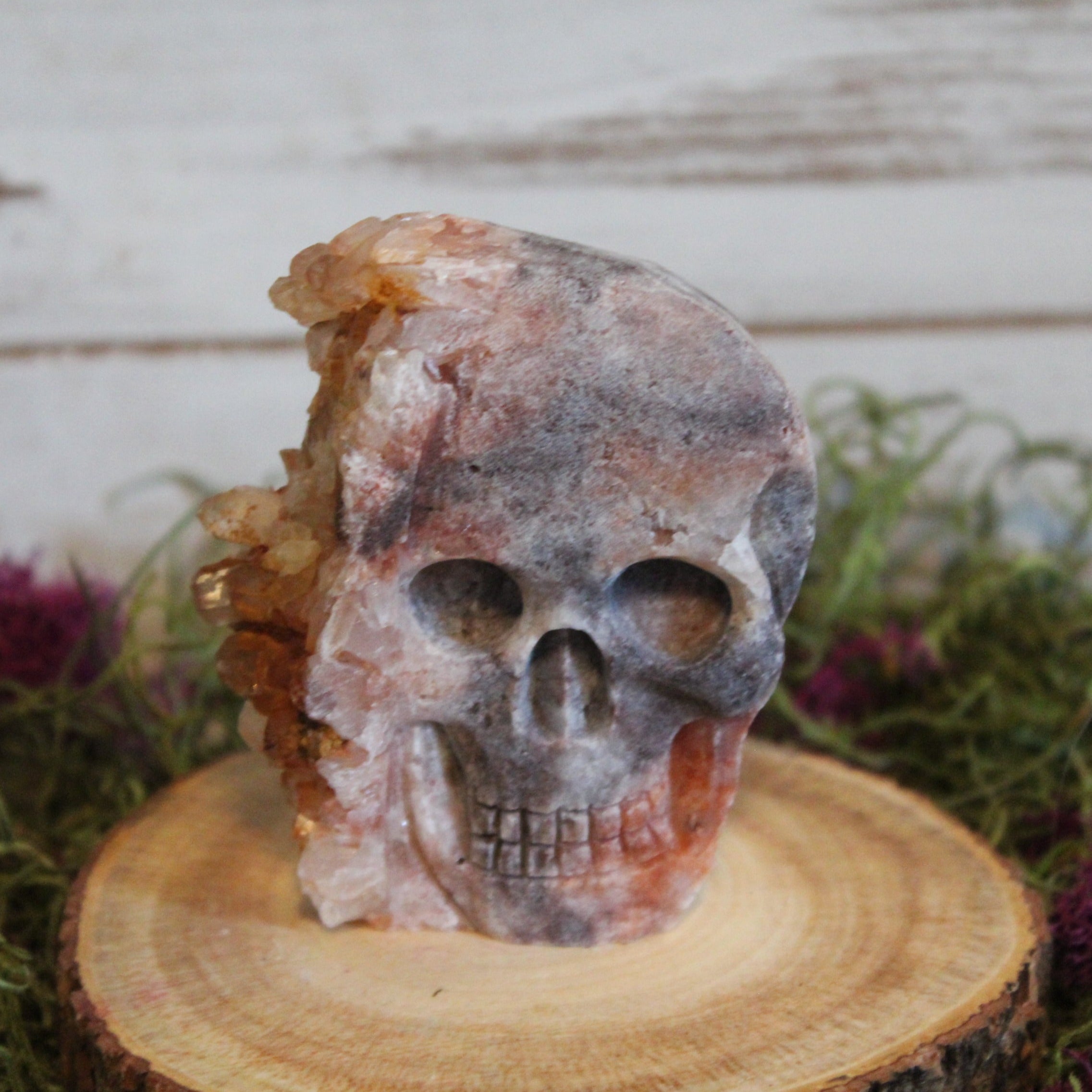 Clear Quartz Cluster Carved Skull