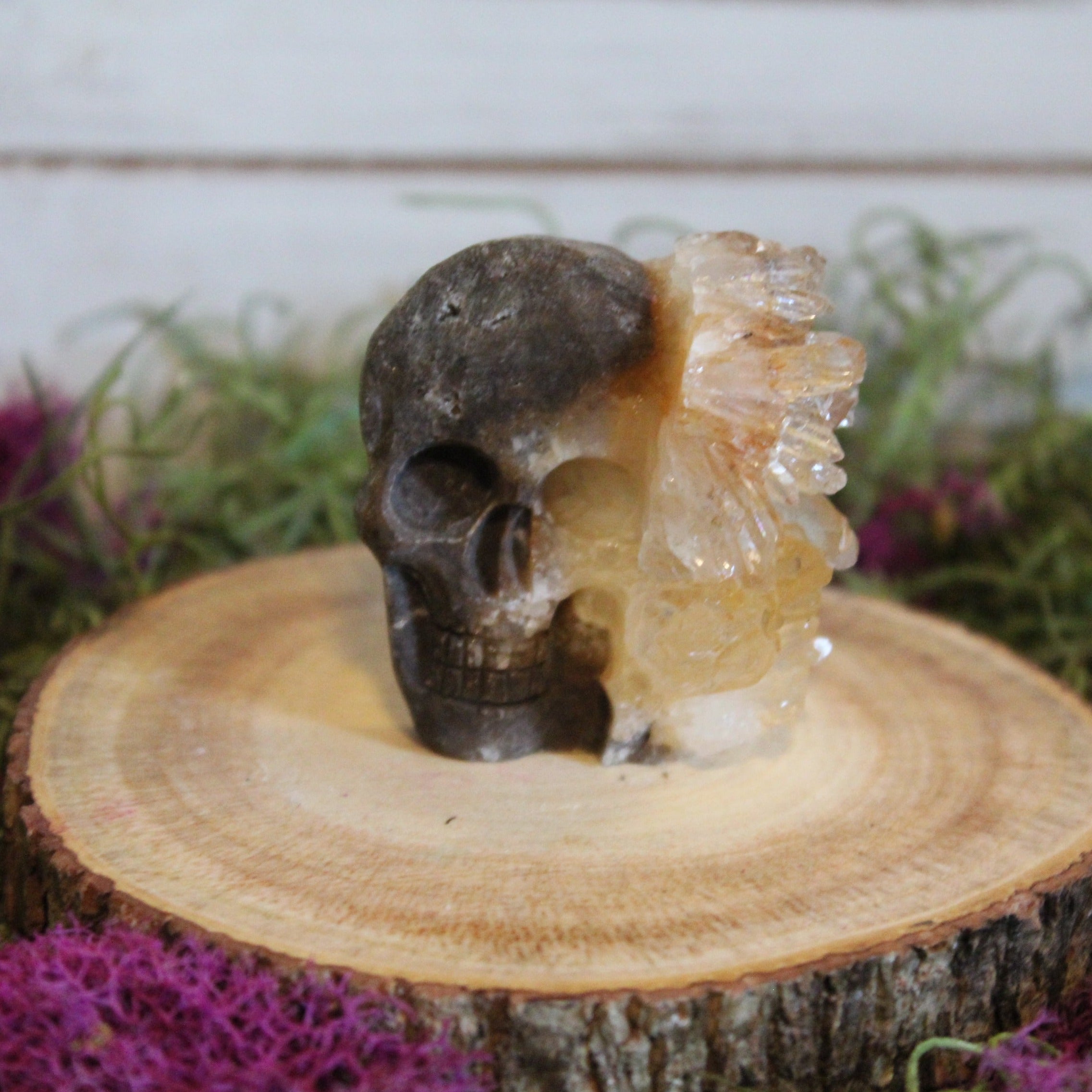 Clear Quartz Cluster Carved Skull