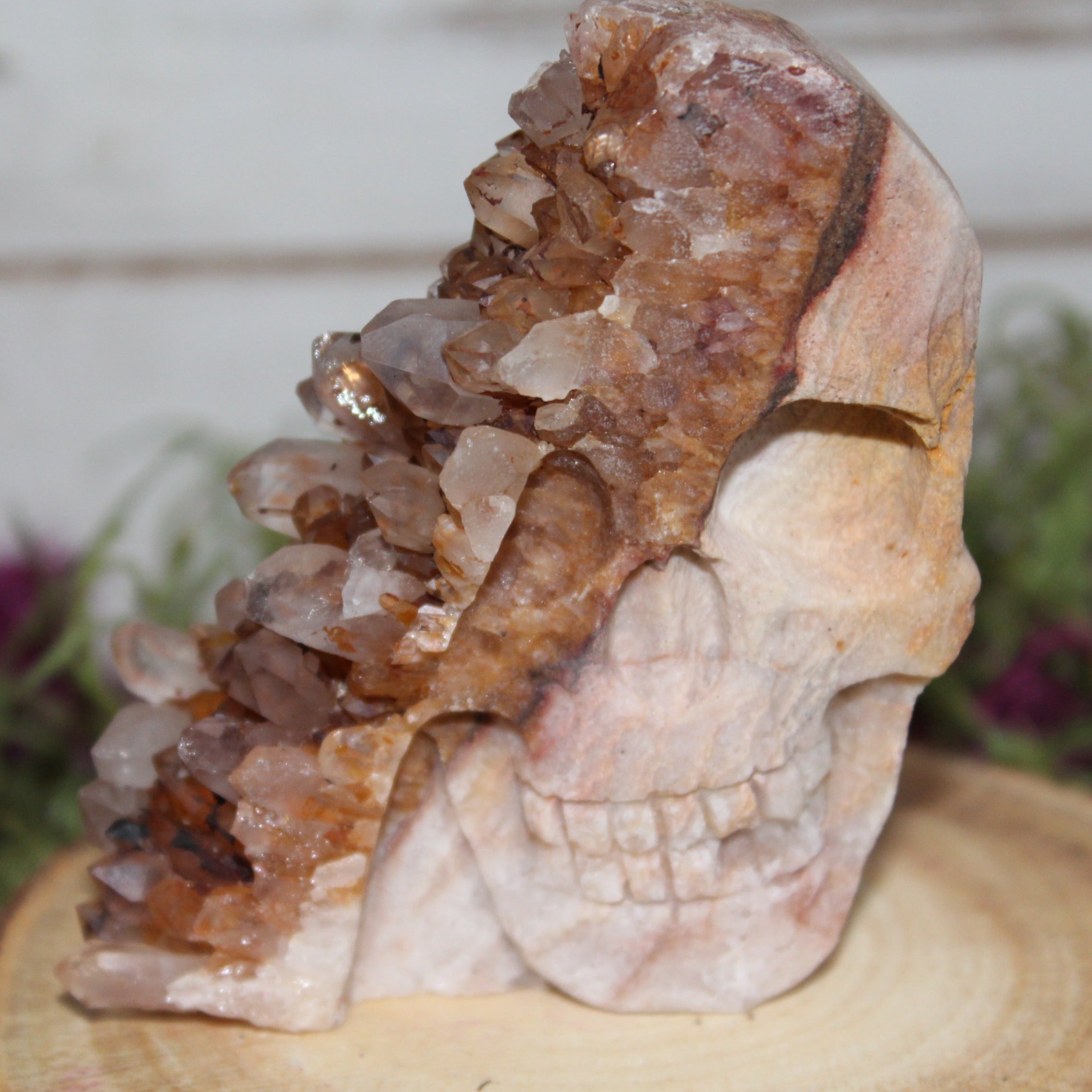 Clear Quartz Cluster Carved Skull