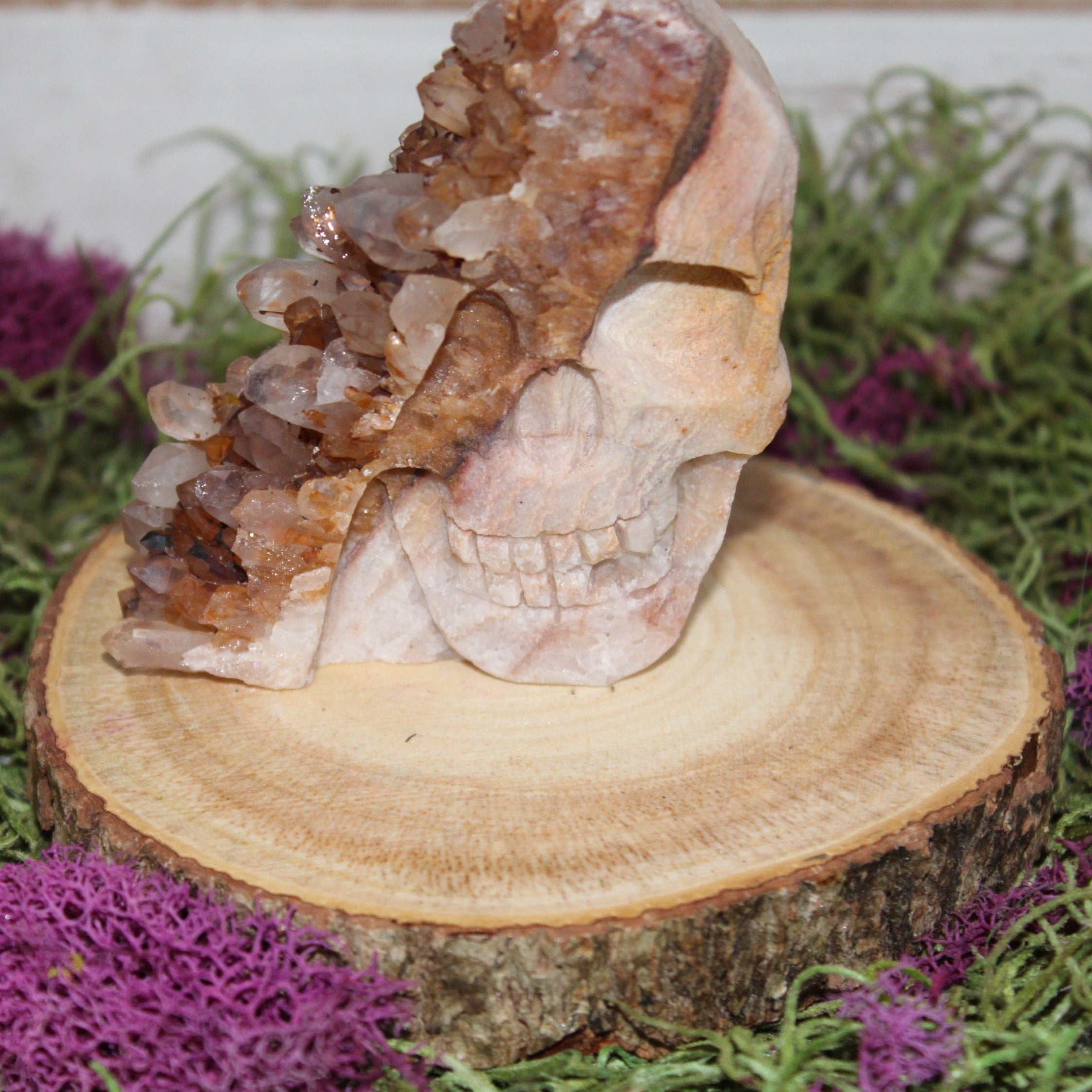 Clear Quartz Cluster Carved Skull