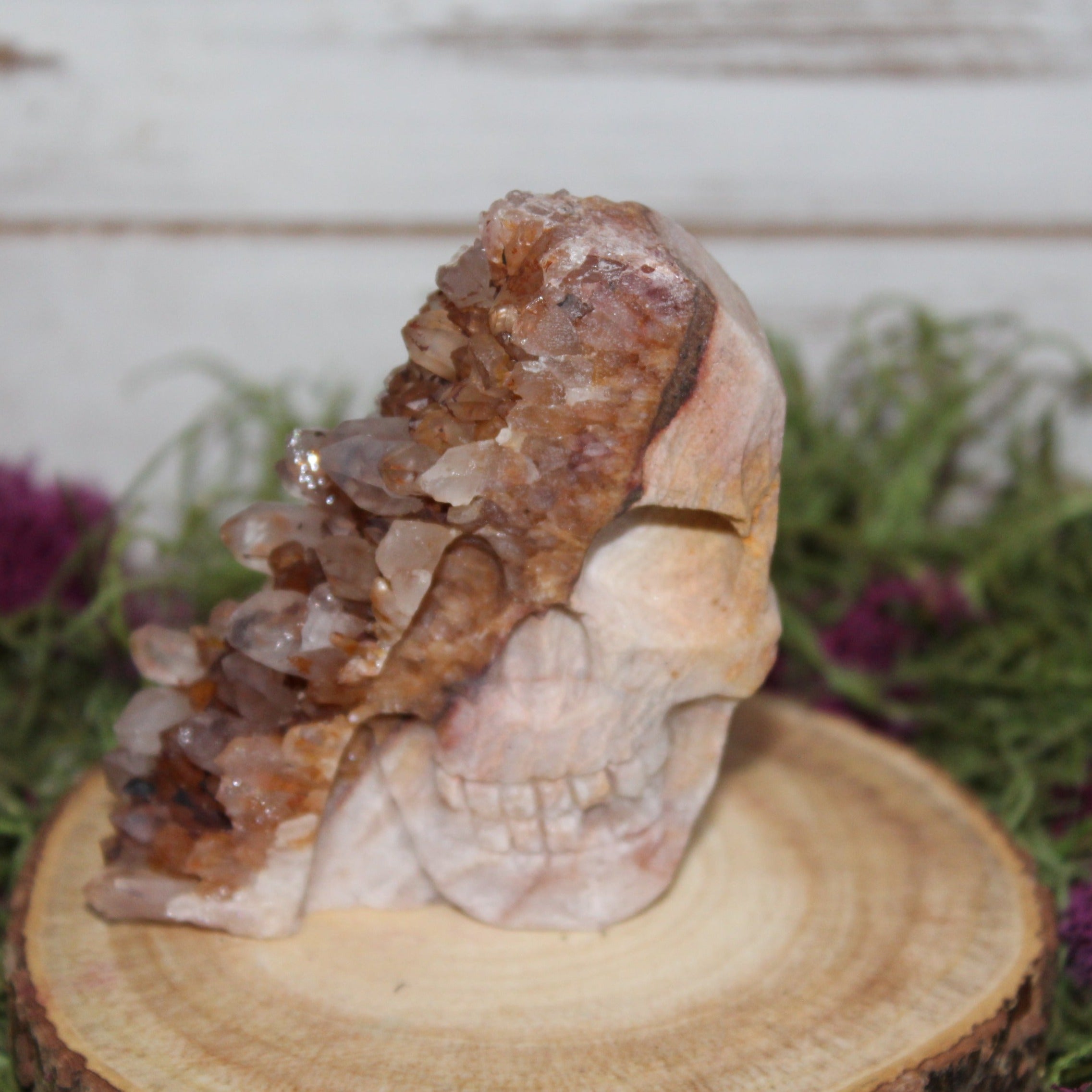 Clear Quartz Cluster Carved Skull