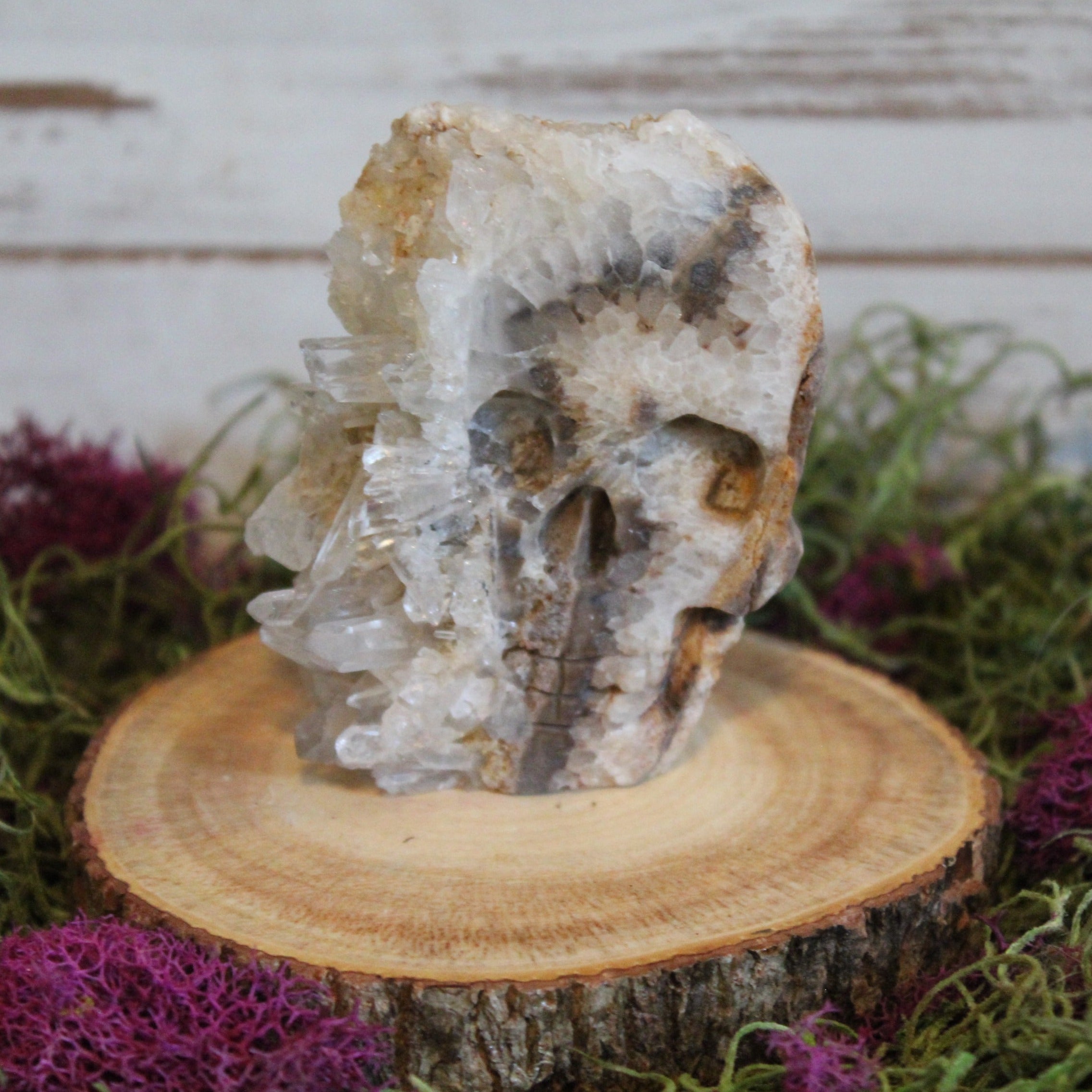 Clear Quartz Cluster Carved Skull