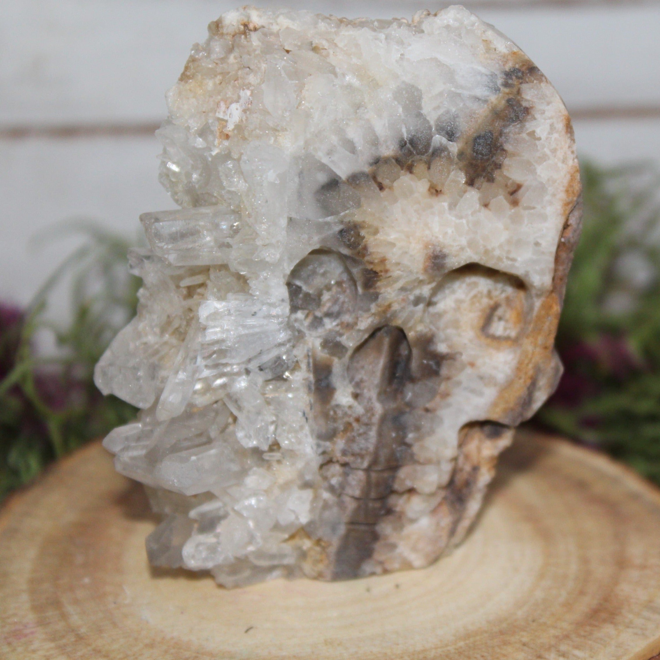 Clear Quartz Cluster Carved Skull