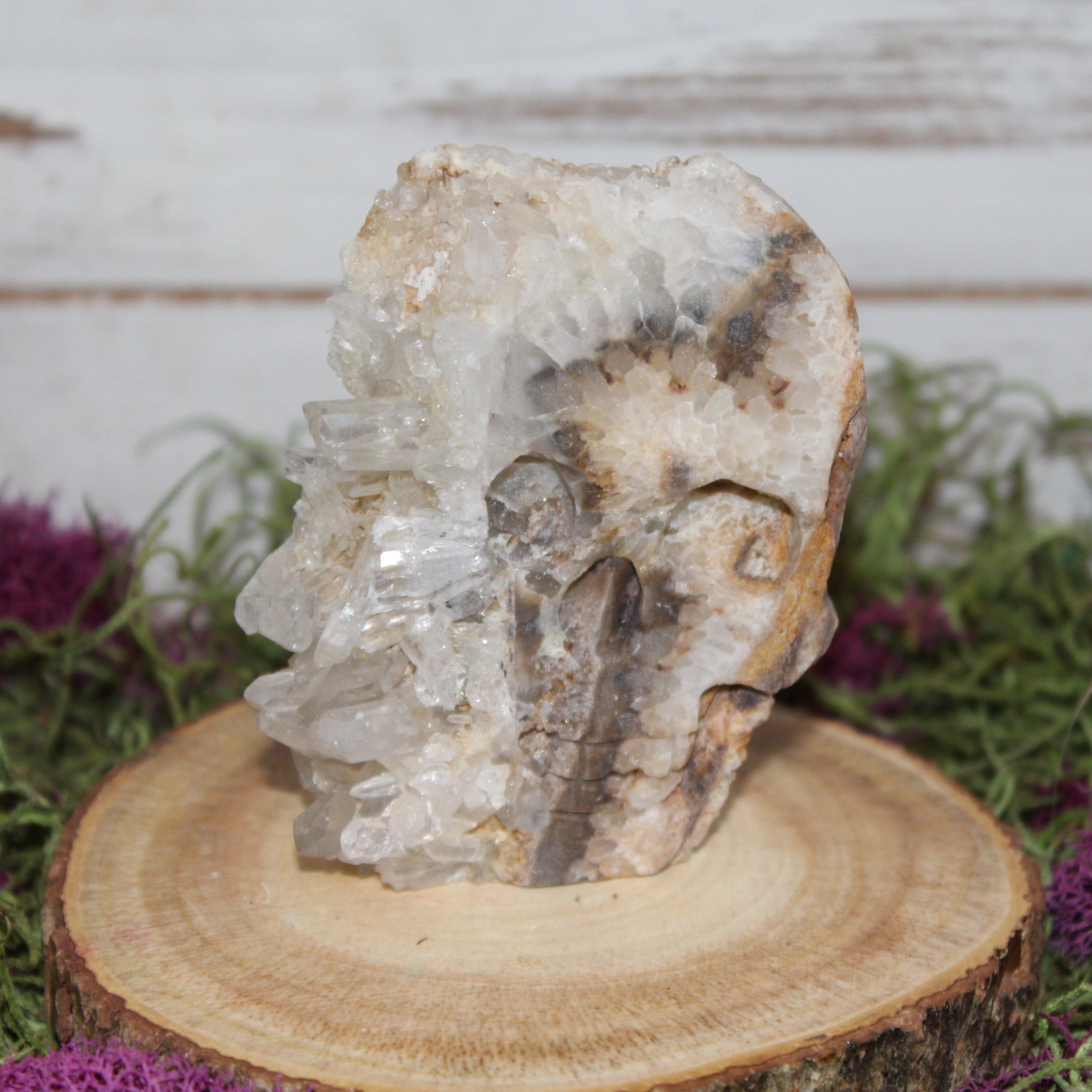 Clear Quartz Cluster Carved Skull