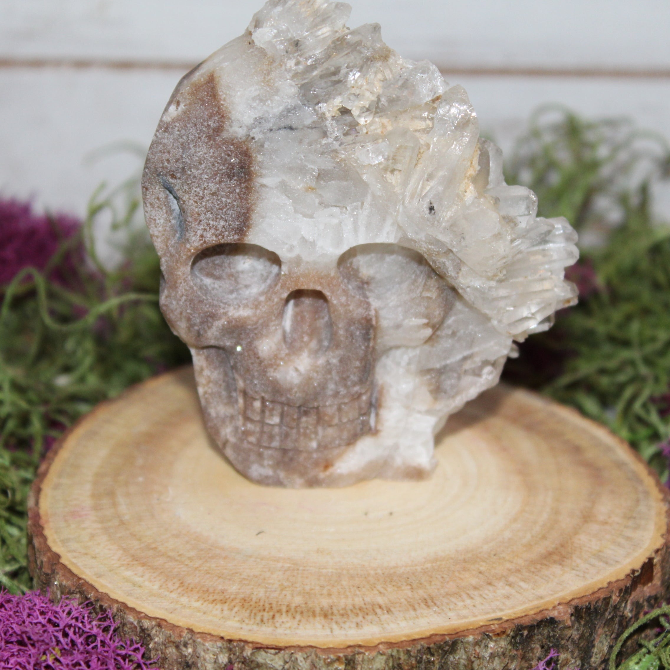 Clear Quartz Cluster Carved Skull