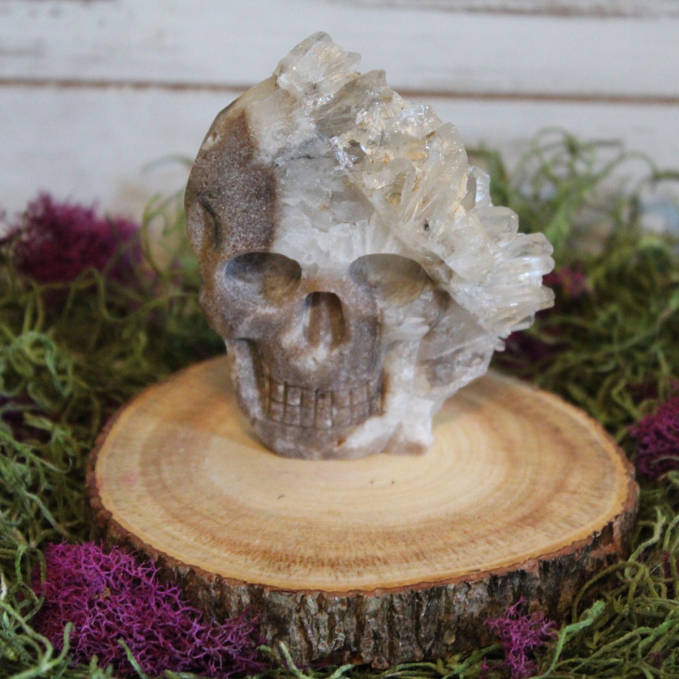 Clear Quartz Cluster Carved Skull