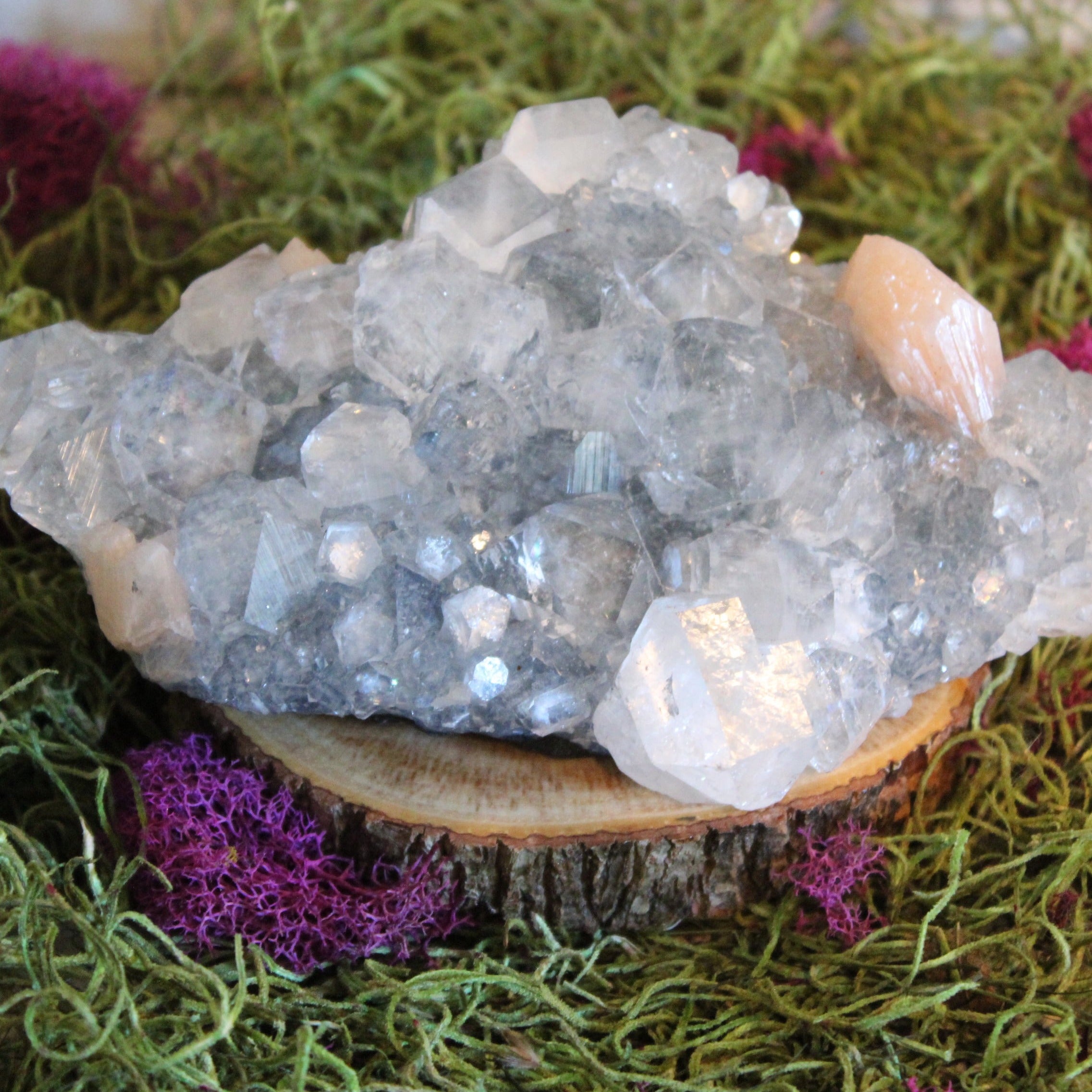 Blue Chalcedony, Peach Stilbite and Apophyllite