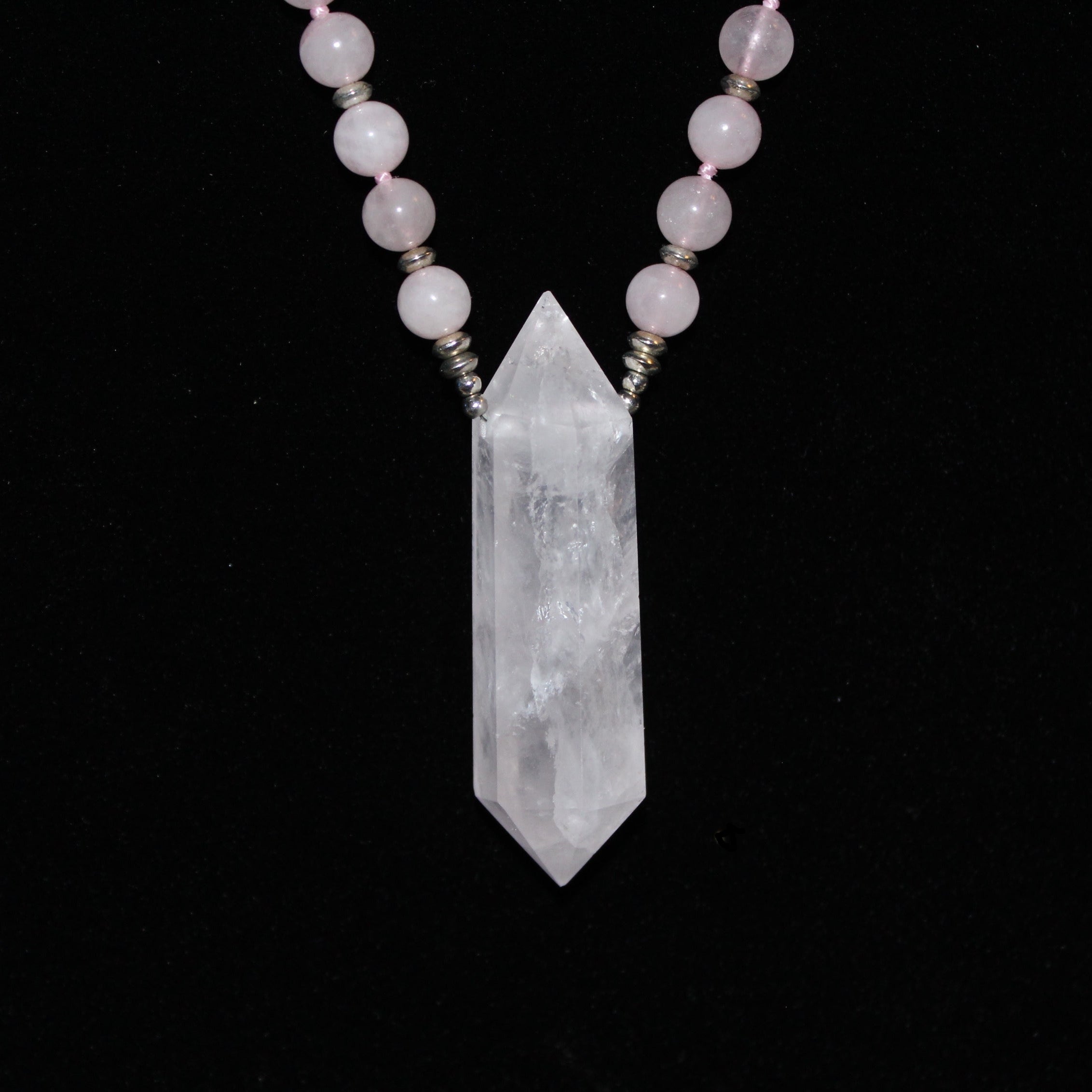 Rose Quartz Beaded and Clear Quartz Pointe Necklace