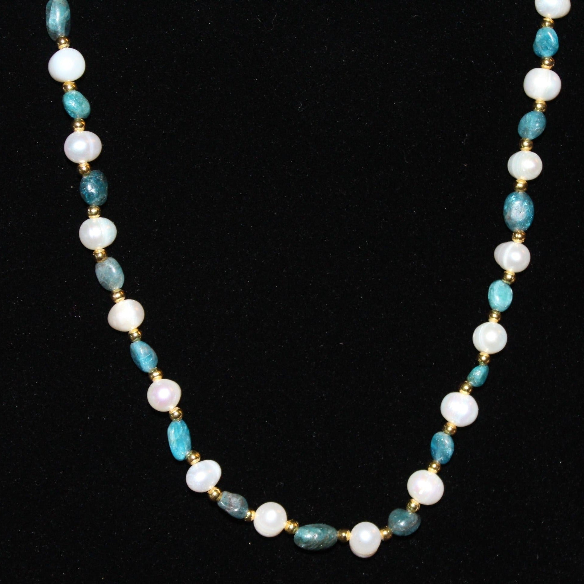 Blue Apatite and Cultured Fresh Water Pearl Necklace