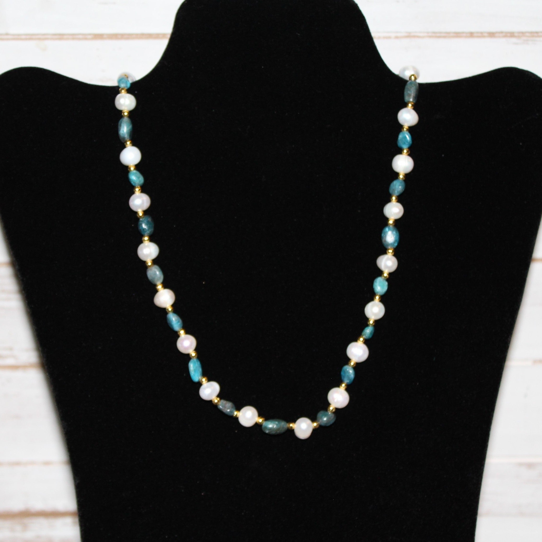 Blue Apatite and Cultured Fresh Water Pearl Necklace