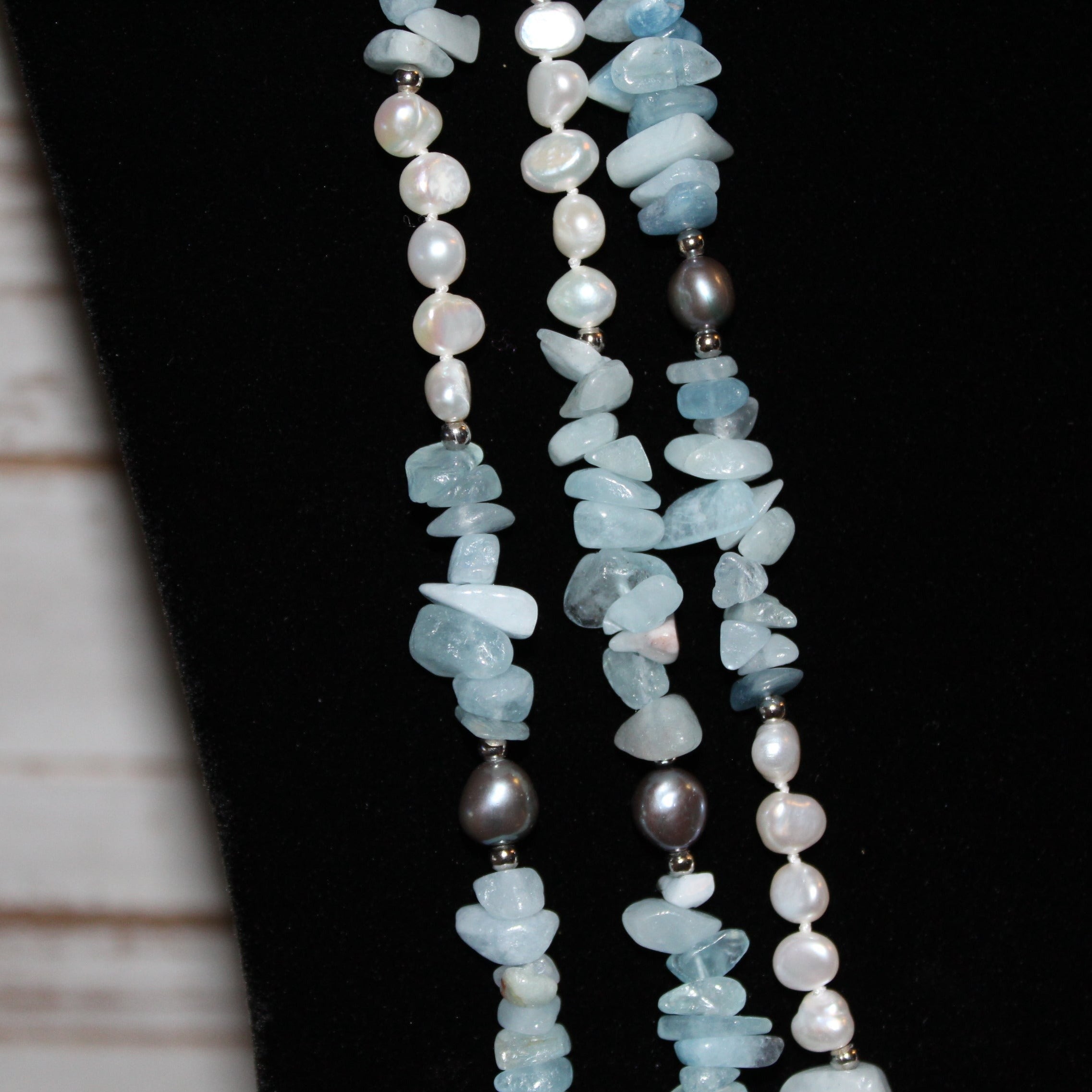 Aquamarine Chip and Fresh Water Cultured Pearl Necklace