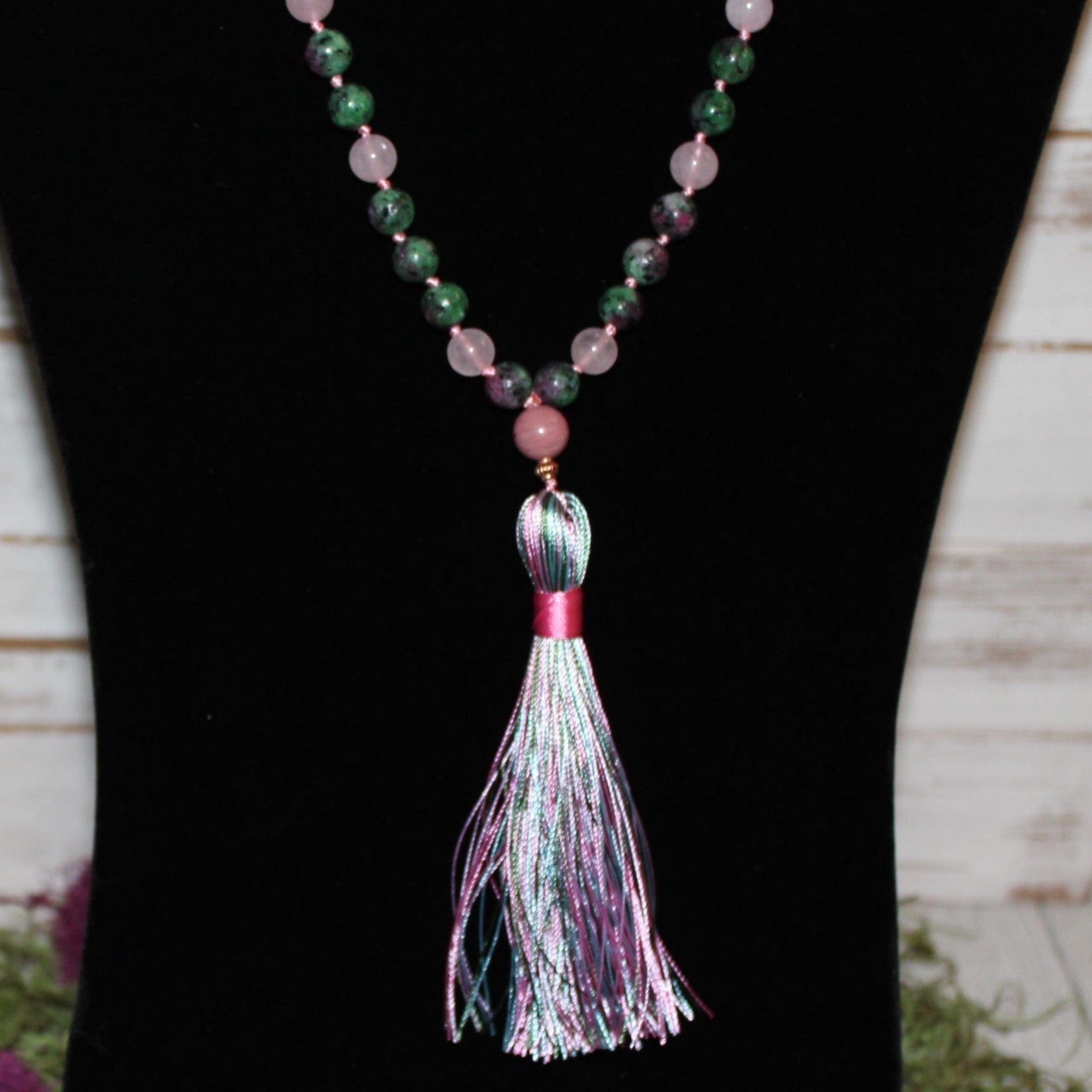 Rose Quartz and Ruby Zoisite Beaded Necklace