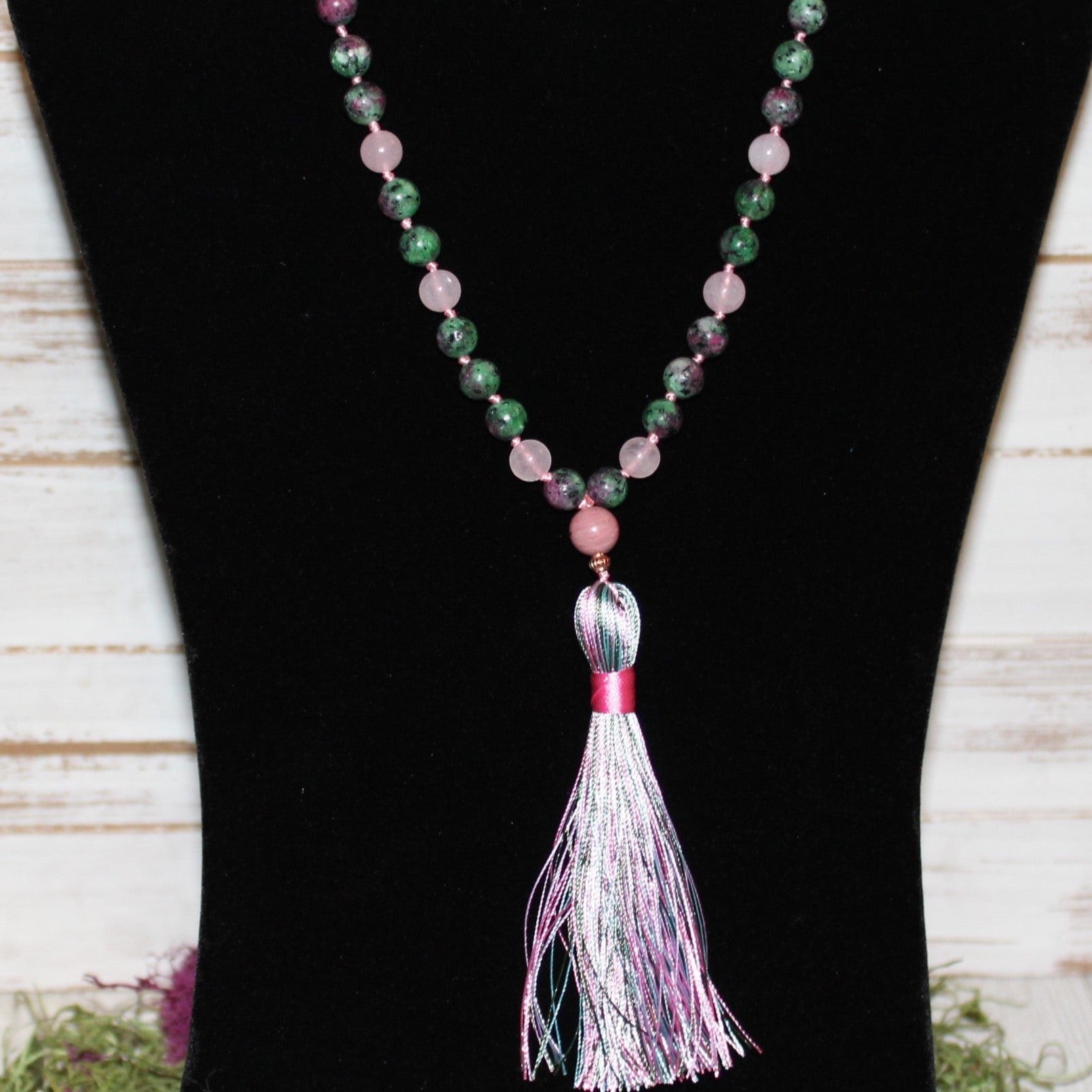 Rose Quartz and Ruby Zoisite Beaded Necklace