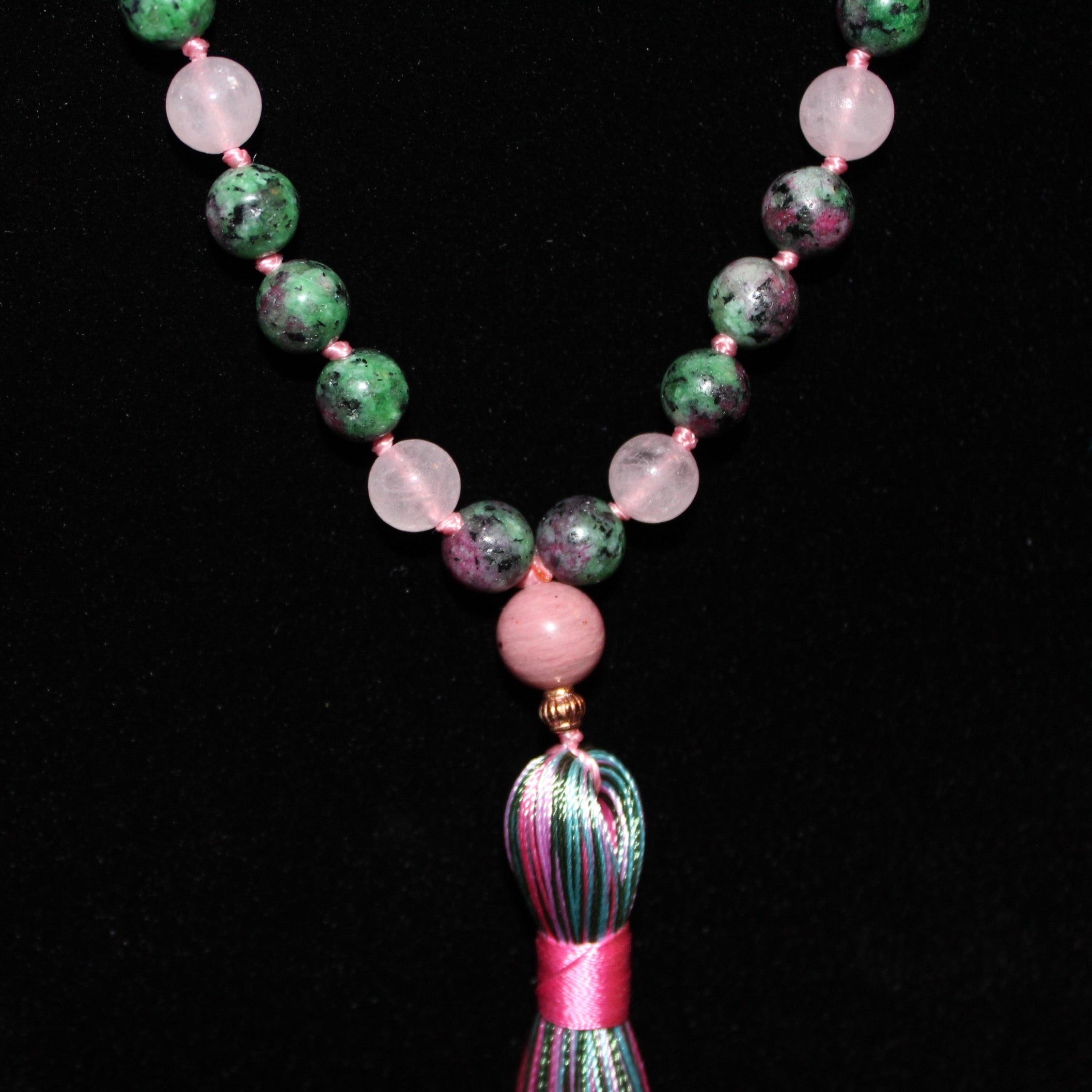 Rose Quartz and Ruby Zoisite Beaded Necklace