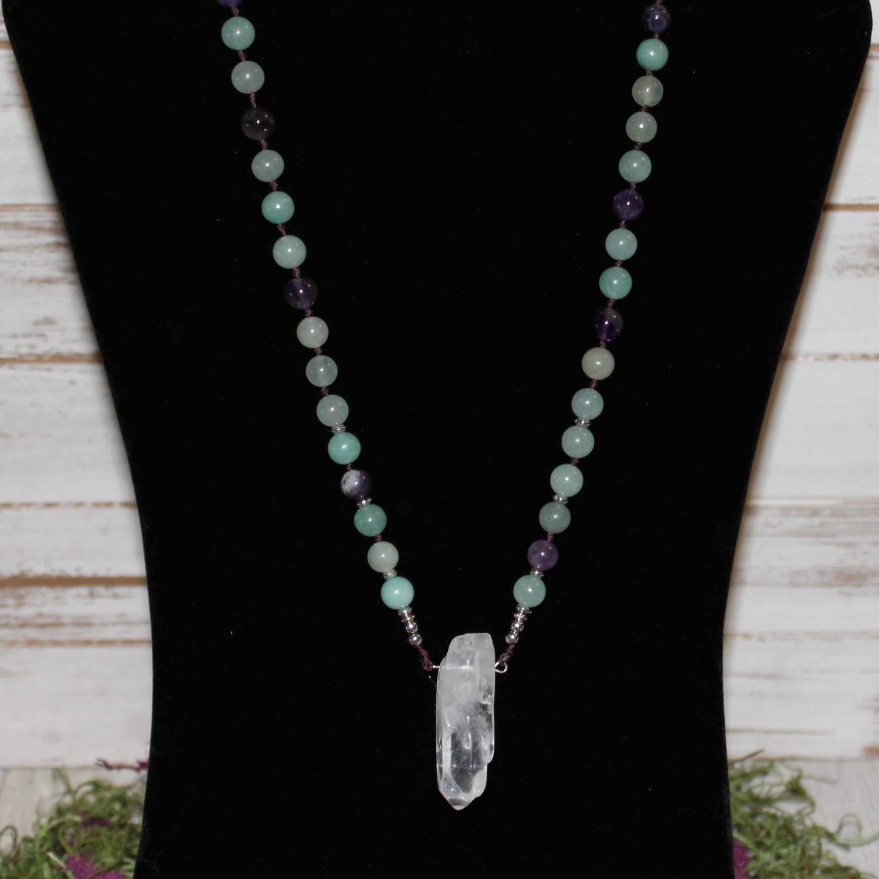 Fluorite Beaded and Clear Quartz Necklace