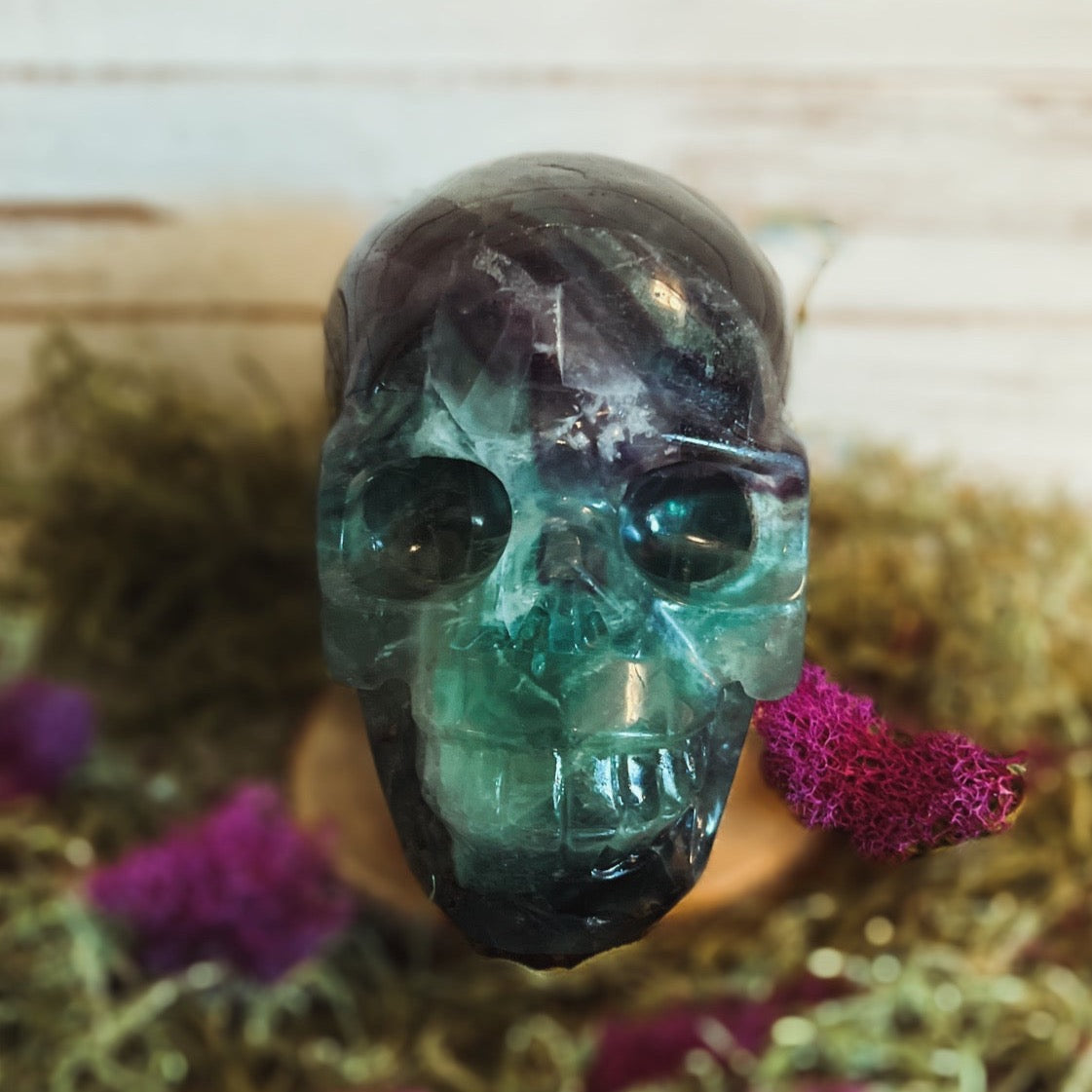 Rainbow Fluorite Carved Skull