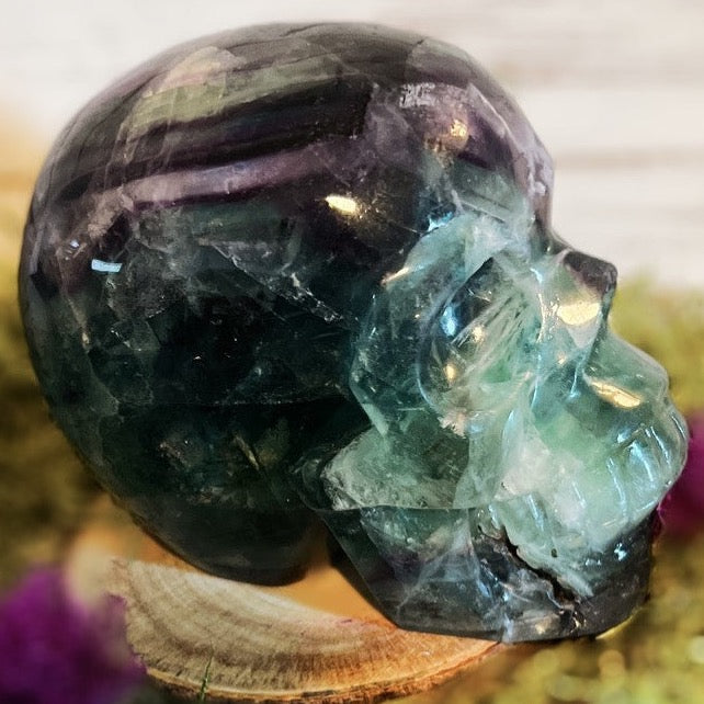 Rainbow Fluorite Carved Skull