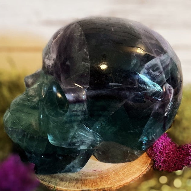 Rainbow Fluorite Carved Skull