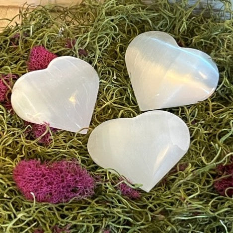 Selenite Heart Palm Stone