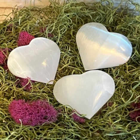 Selenite Heart Palm Stone