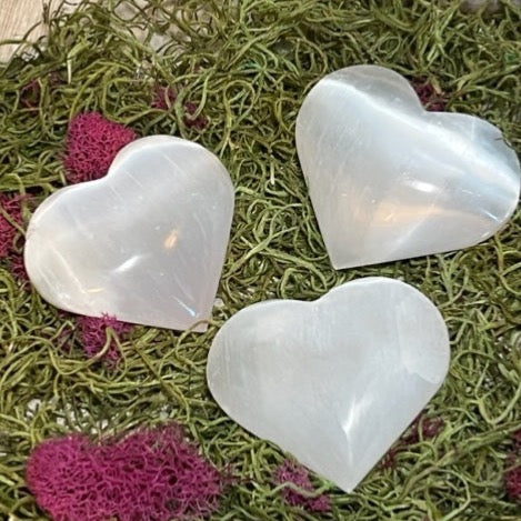 Selenite Heart Palm Stone