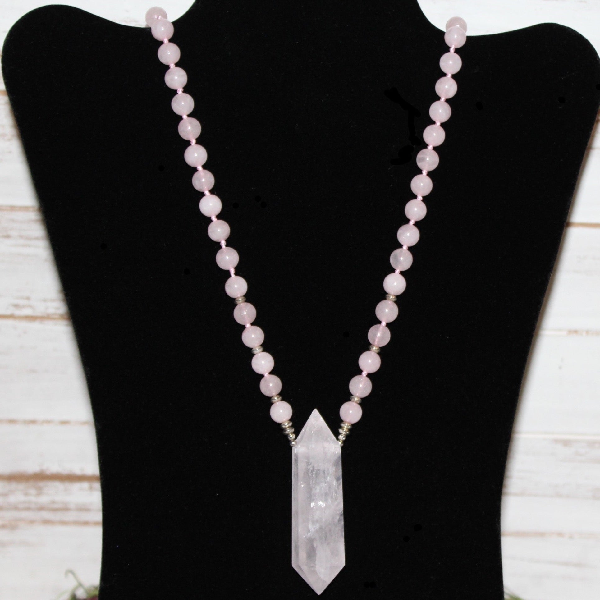 Rose Quartz Beaded and Clear Quartz Pointe Necklace